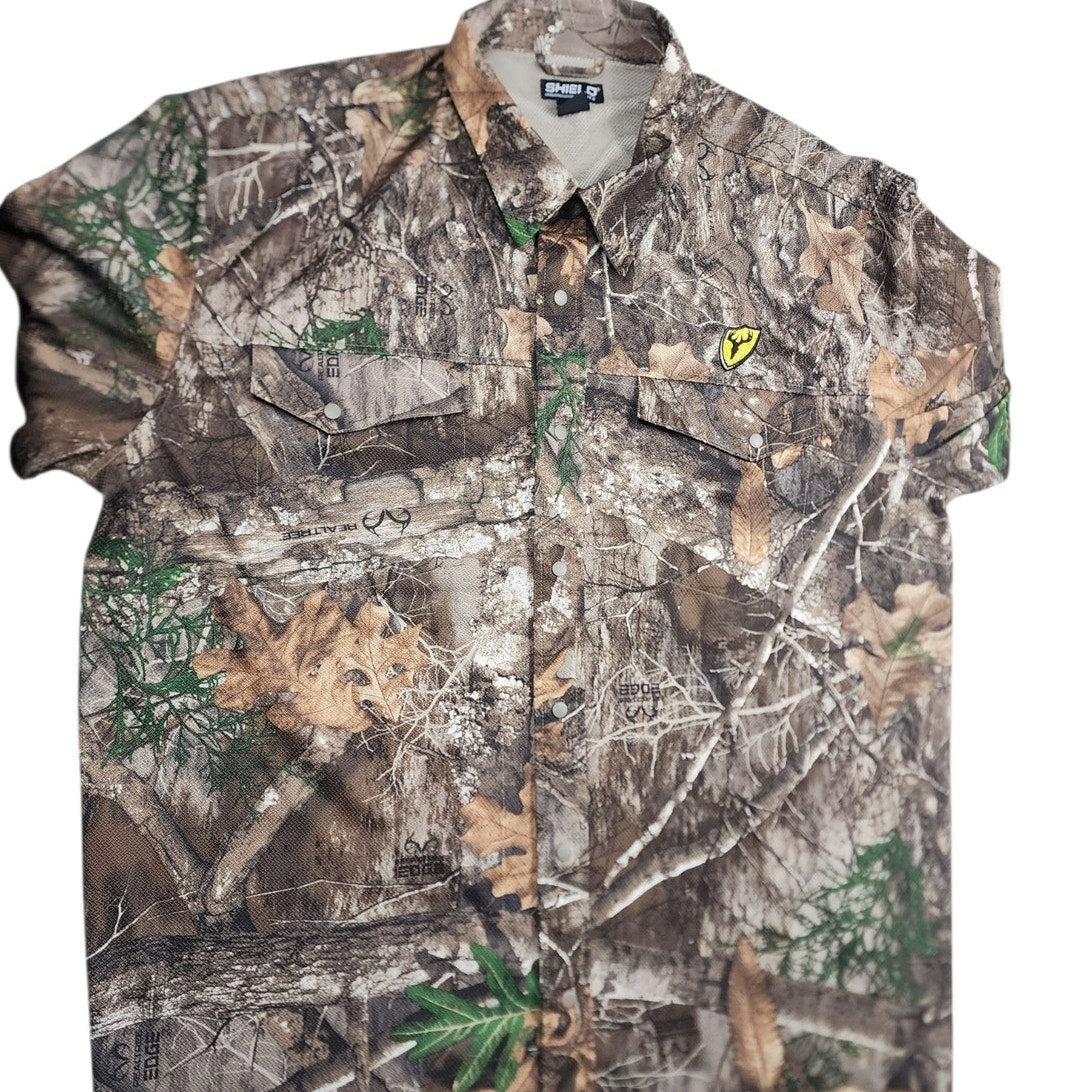 Shield Series Men 2XL Camo Hunting Shirt Long Sleeve Button Up Realtree Edge Top