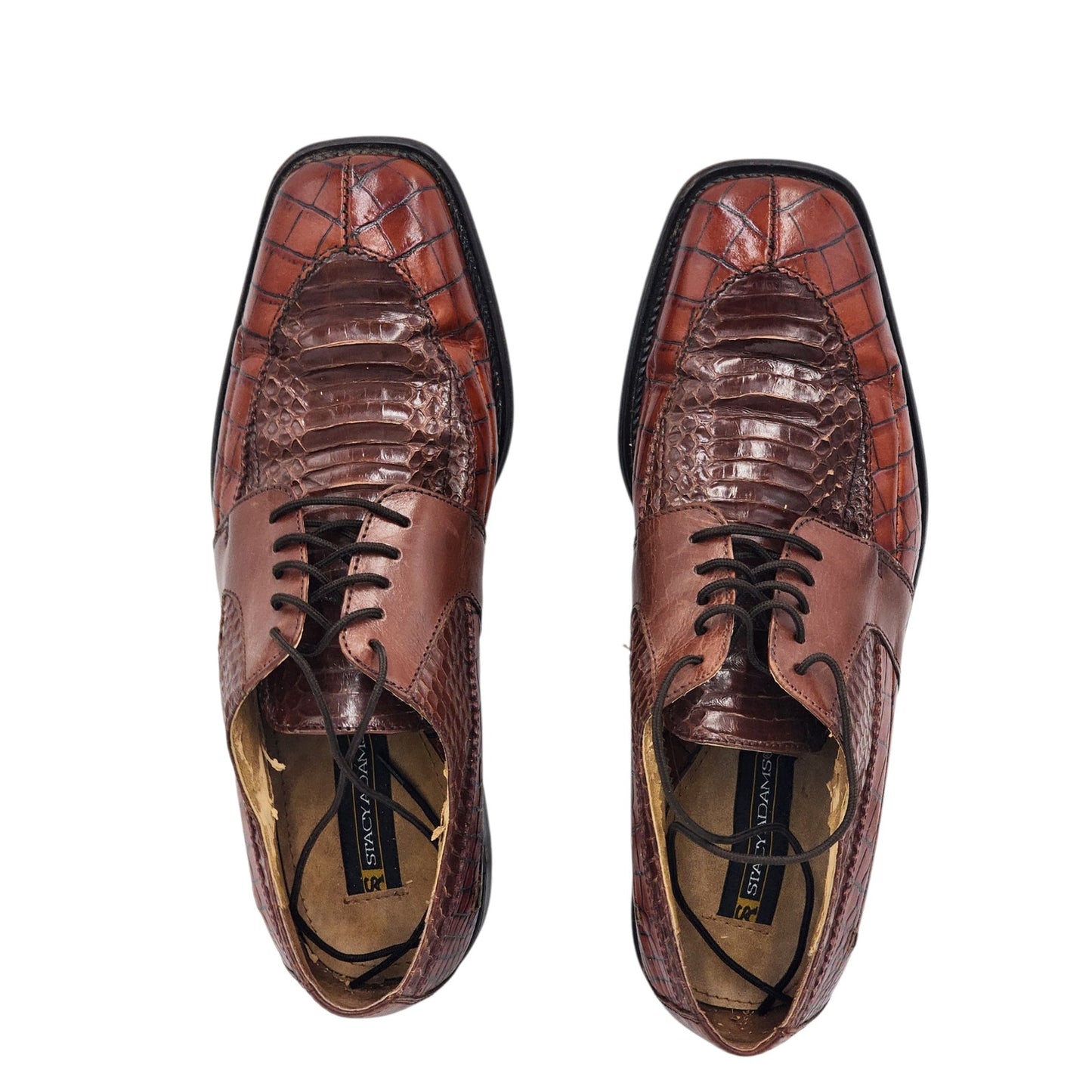 Stacy Adams Shoes Genuine Snake Leather Mens 9M Dress Brown Oxford Square Toe