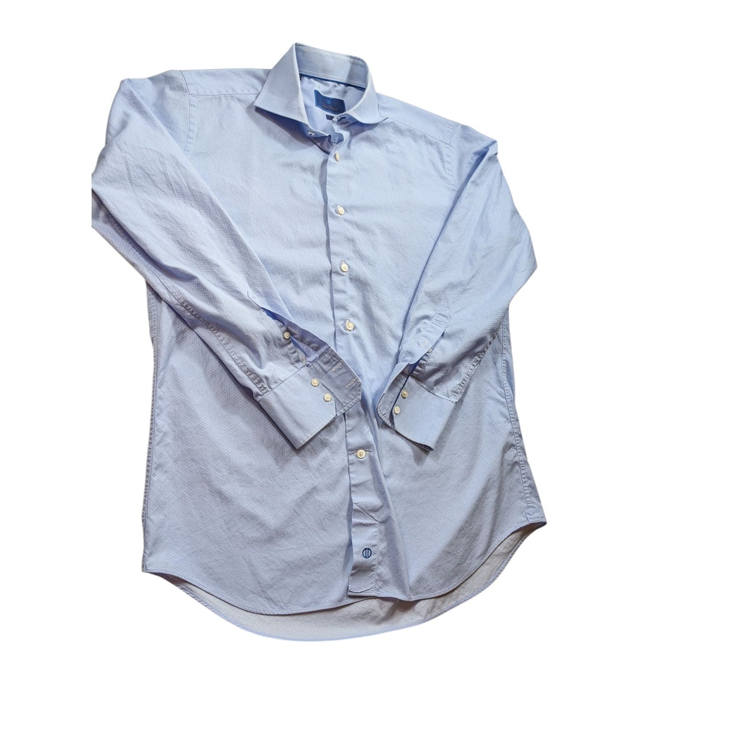 David Donahue Dress Shirt Mens Large 16.5 34 Blue Trim Fit Long Sleeve Button Up