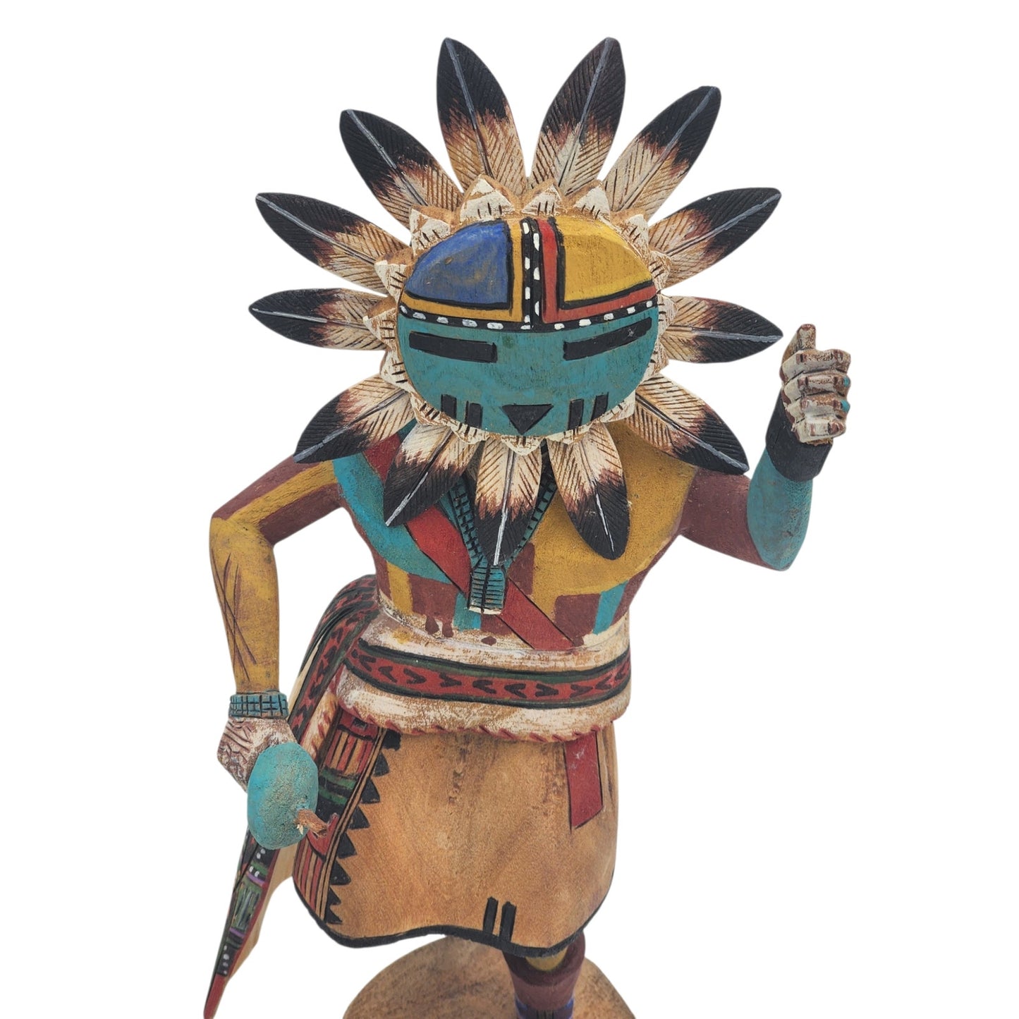 Kachina Tawa Sun Signed R Duwyenie Native American Southwest Art Hand Carved 12"