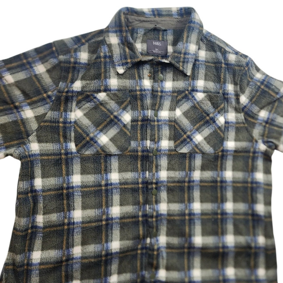 Marks Spencer M&S Fleece Jacquard Check Overshirt 3XL Flannel Shirt Jacket Snap