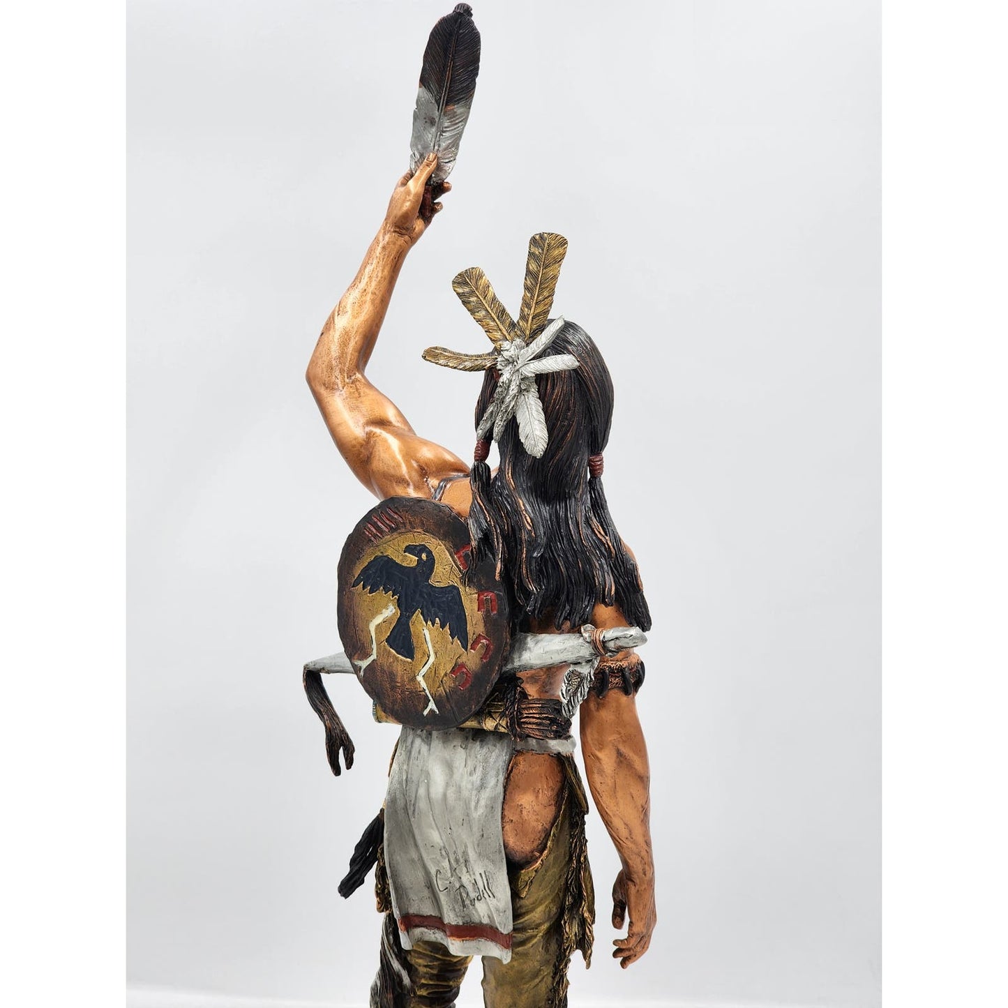 Christopher Pardell Bronze Sculpture Bears Heart Indian Coupe Feather Mixed Media Signed 24"