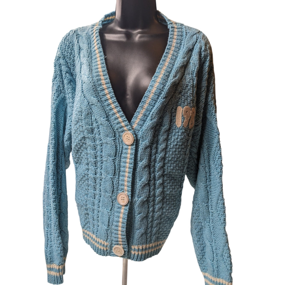 Taylor Swift 1989 Cardigan Womens Medium Large Blue Cable Knit Seagull Button
