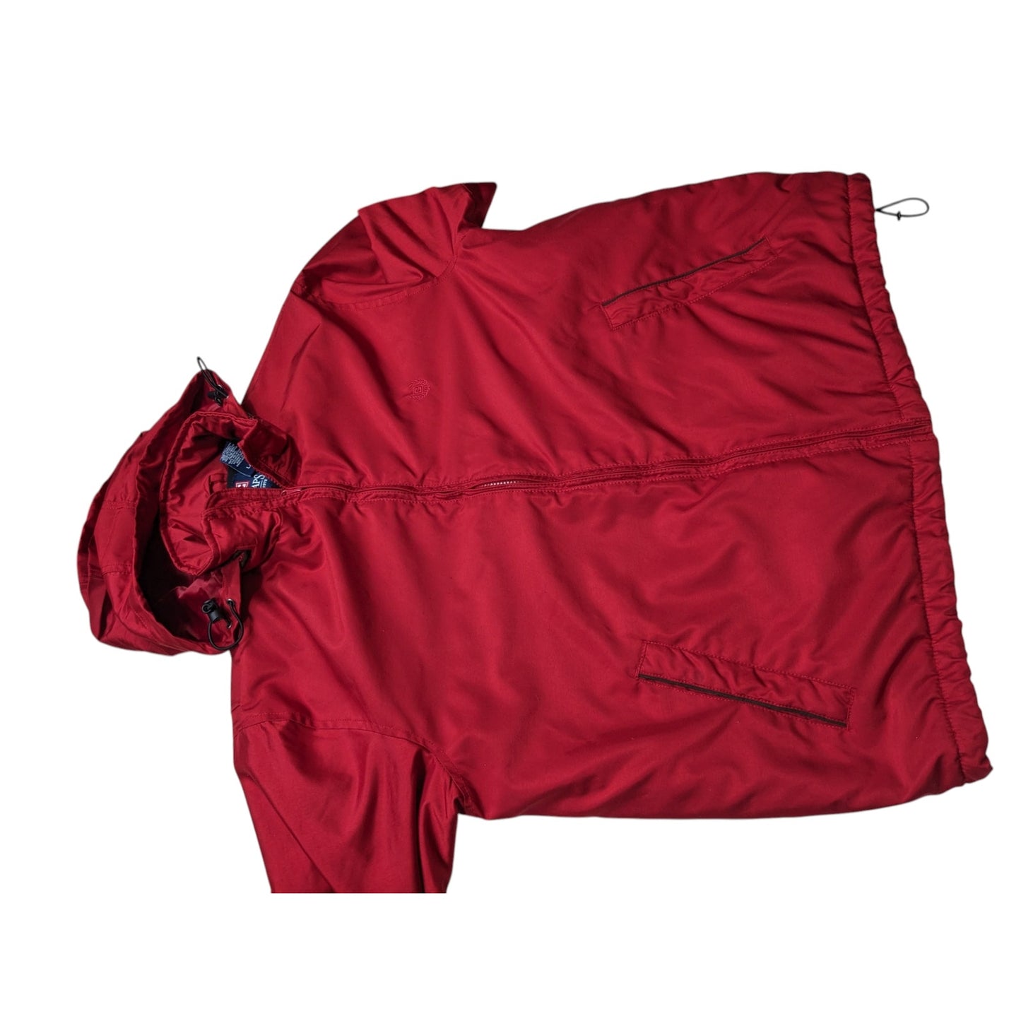 Chaps Jacket Mens Large Red Hooded Full Zip Fleece Lined Windbreaker Coat Hiking