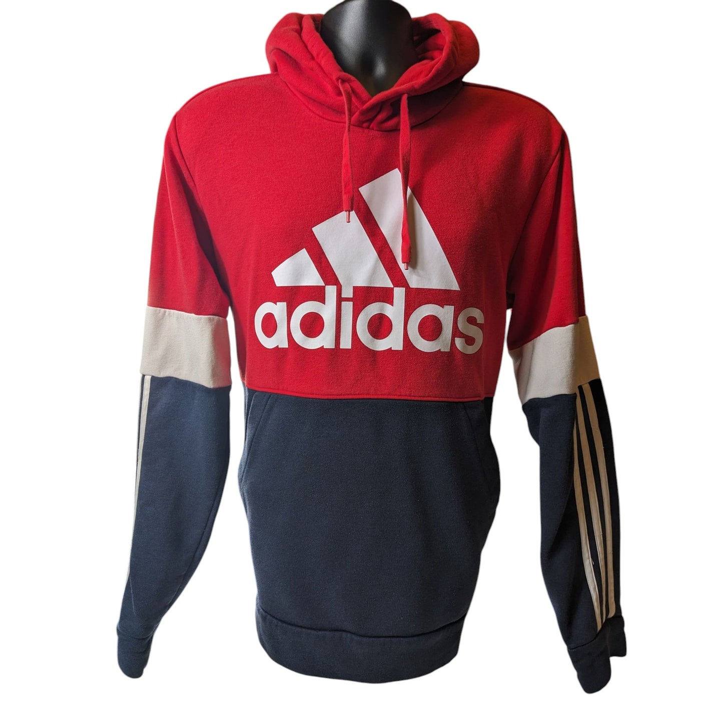 Adidas Hoodie Men Medium/Large RedNavy Colorblock Pullover Sweatshirt Streetwear