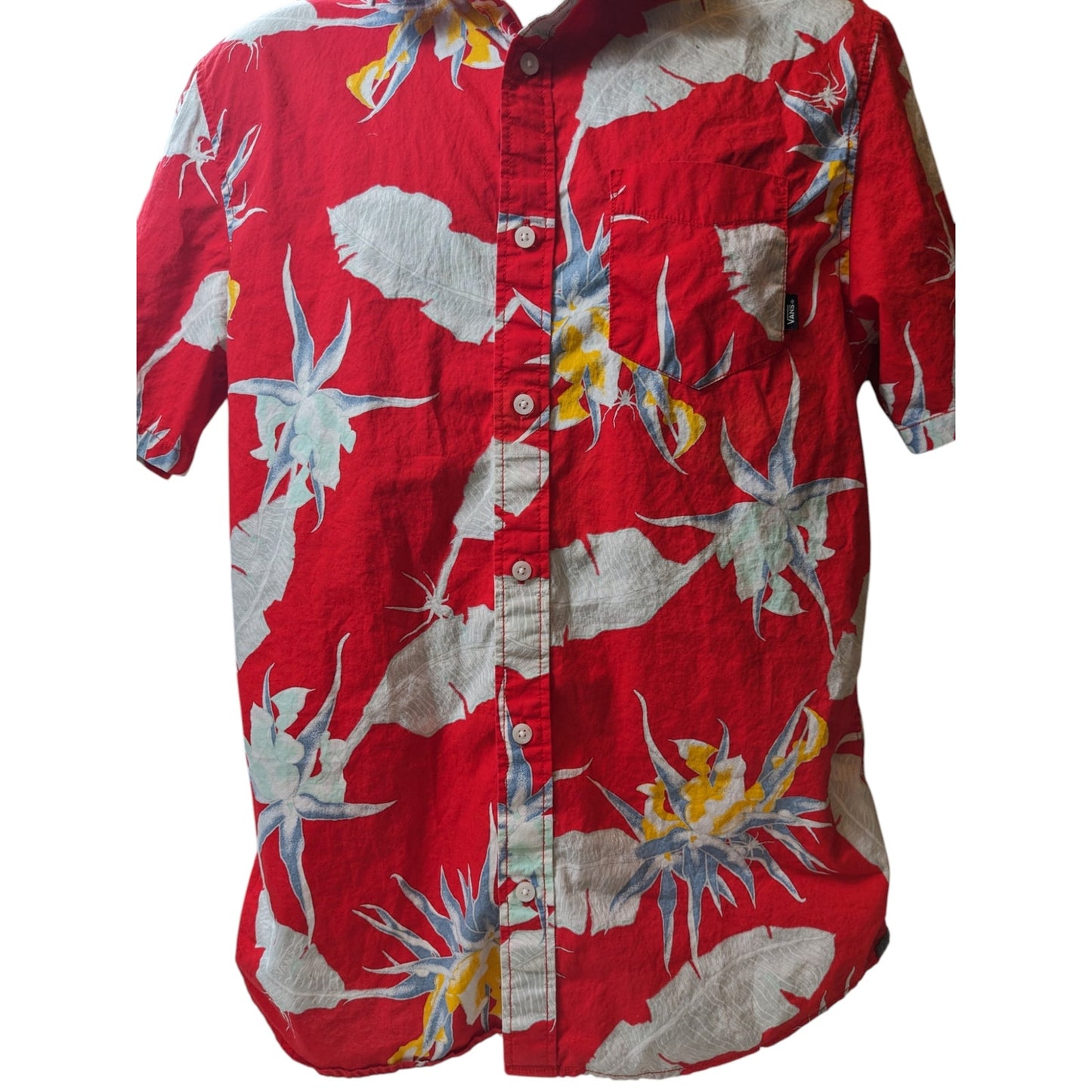 VANS Off the Wall Hawaiian Camp Shirt Mens Medium Tropical Floral Button Y2K