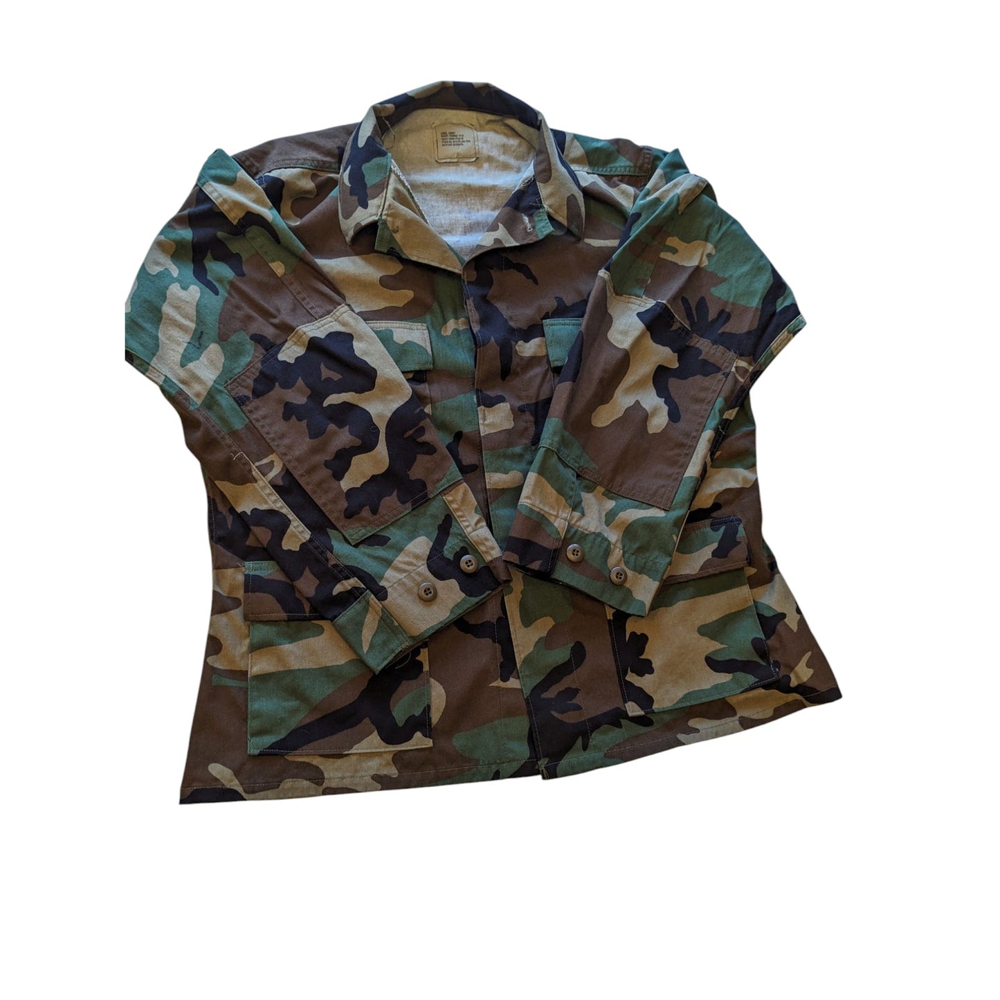 Woodland Camo Combat Shirt Jacket Mens Large Short Army Field Coat Tactical