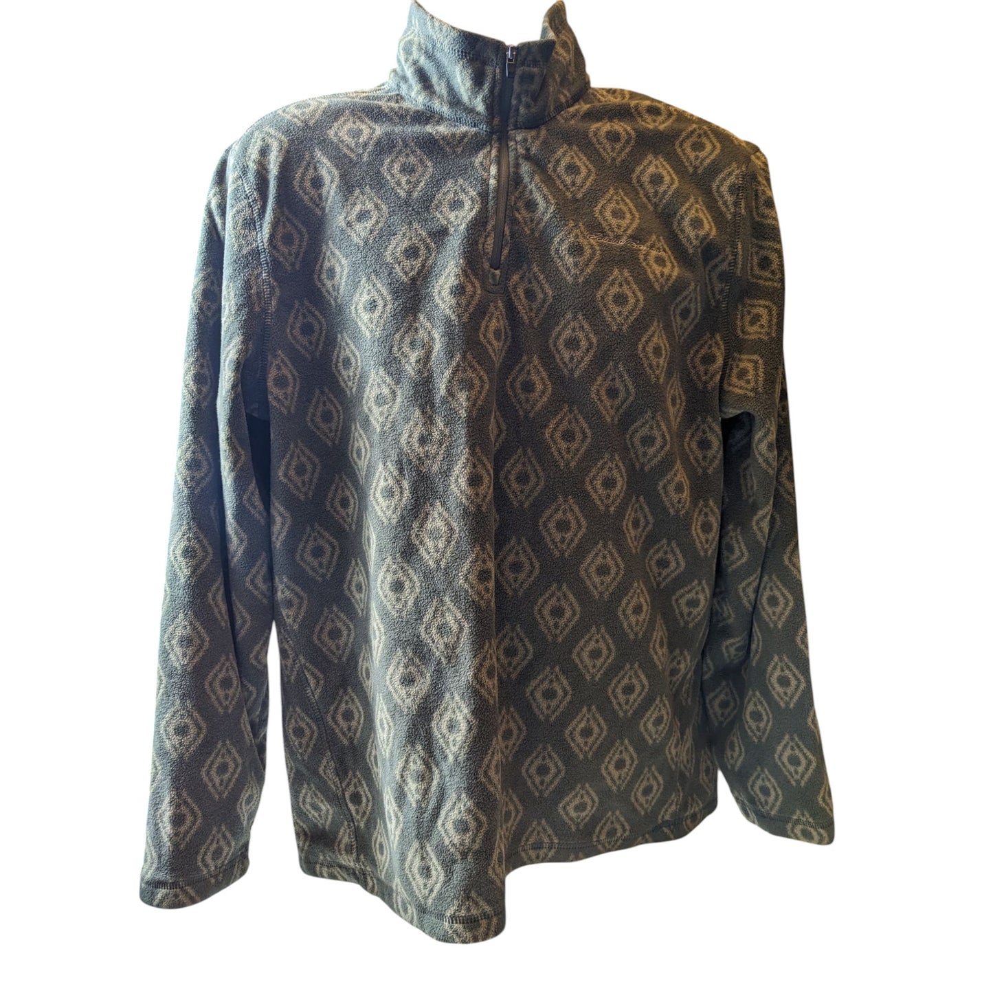 Eddie Bauer Men's Large Fleece Pullover Jacket Aztec Diamond Pattern Green