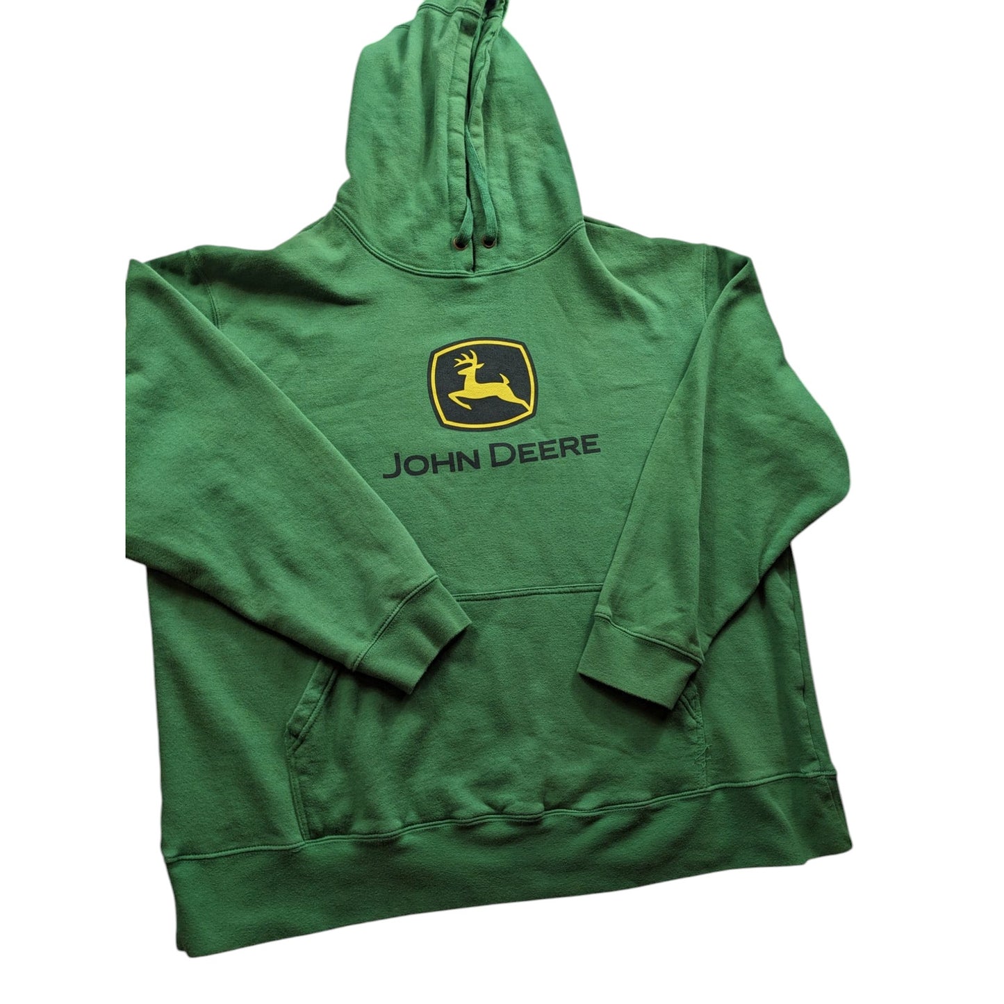 John Deere Hoodie Men XXL Green Pullover Sweatshirt Logo Graphic Kangaroo Pocket