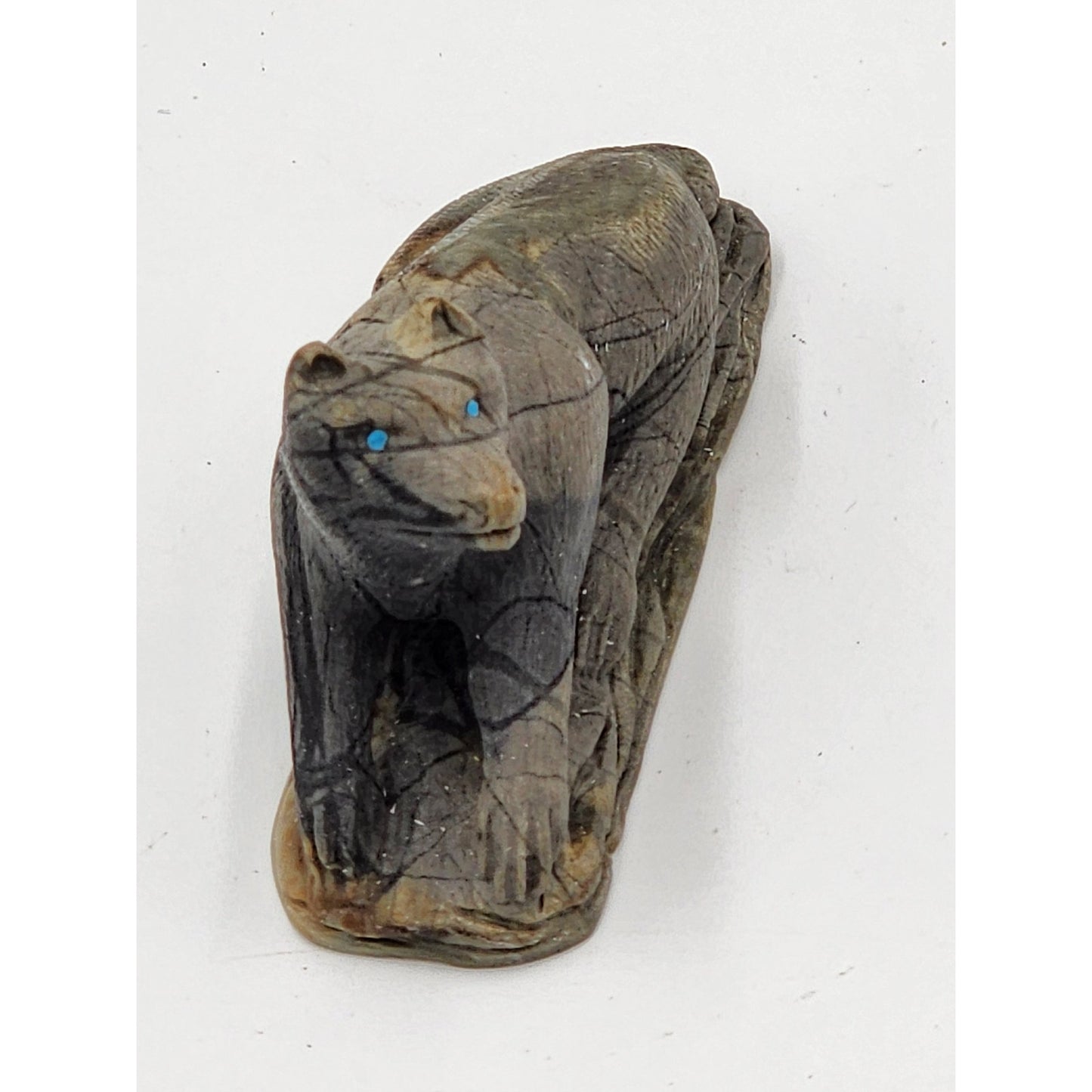 Native American Zuni Mountain Lion Stone Carving Calvin Weeka Turquoise Totem