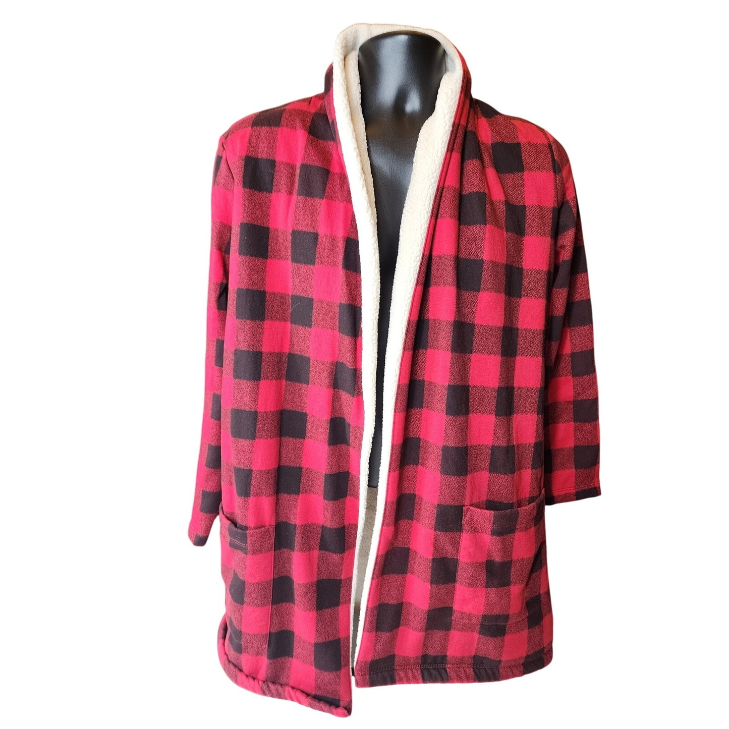 Eddie Bauer Buffalo Plaid Sherpa Lined Open Jacket Medium Cabin Flannel Shacket