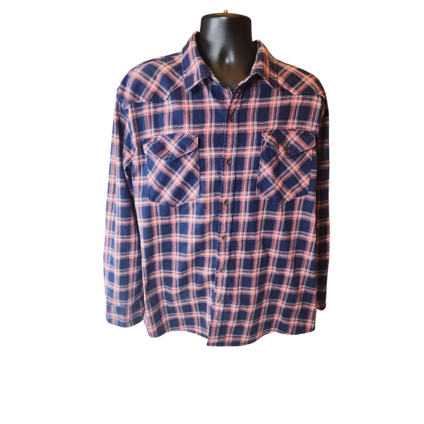 Wrangler Plaid Flannel Shirt Mens 2XL Button Western Flex Comfort Cowboy Rodeo