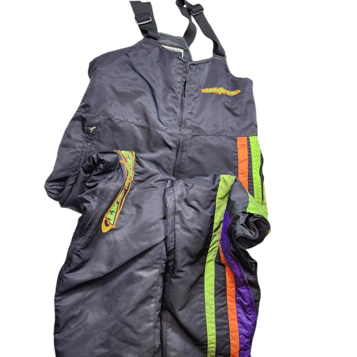 Arctic Cat Snow Bib Overalls Mens XL Arcticwear Lightning Pants Vintage 90s