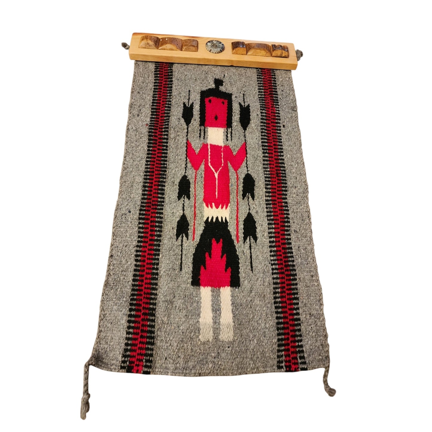 Native American Navajo Yei Wool Rug Handwoven Wall Hanging Southwestern 31x15