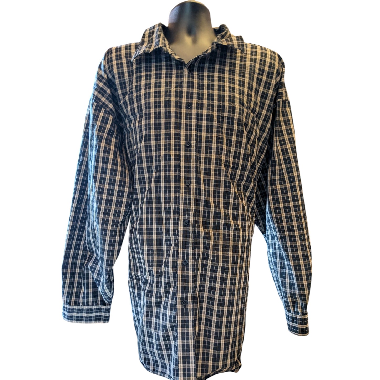 Van Heusen Studio Shirt Mens 3XLT Button Up Long Sleeve Cotton Plaid Blue Gray