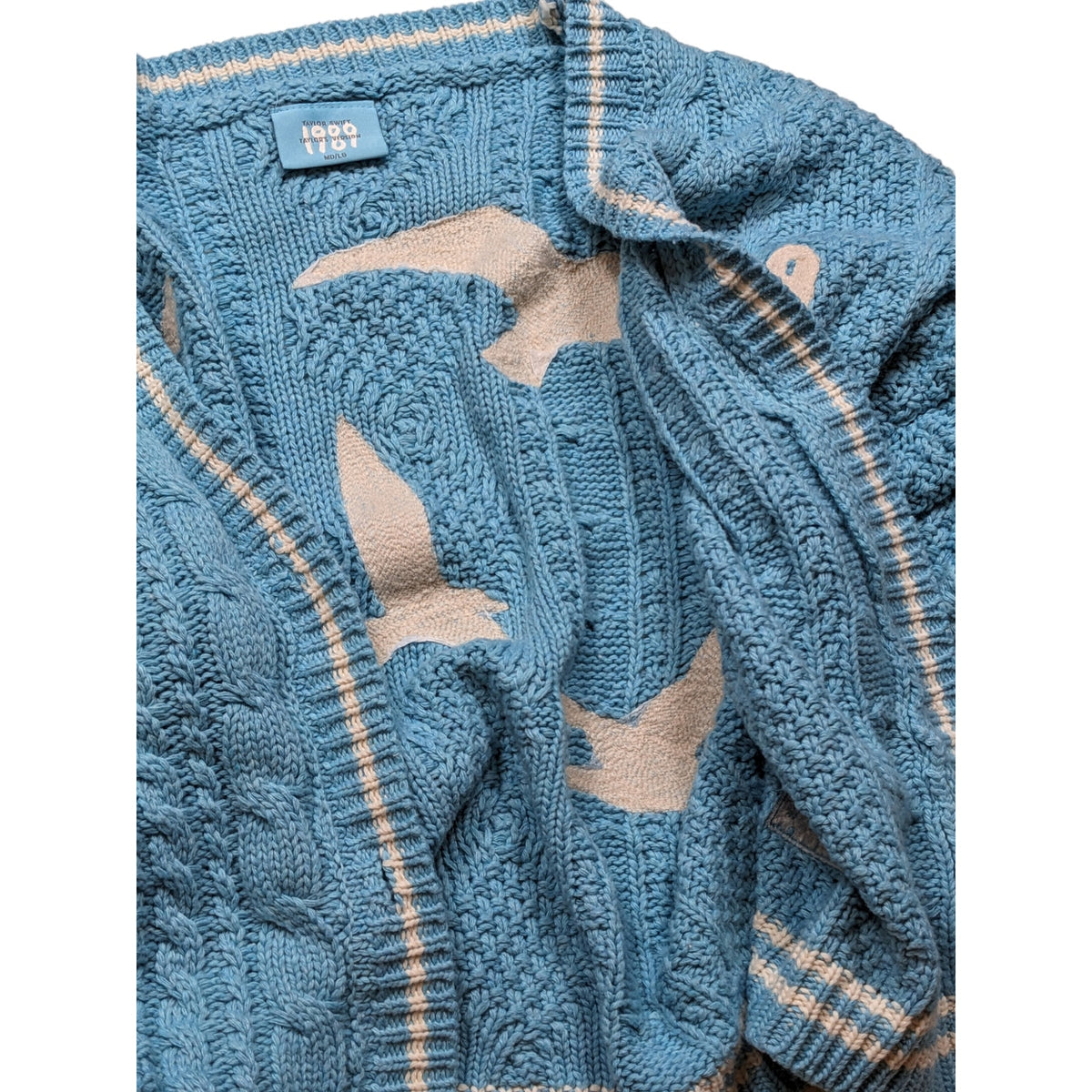 Taylor Swift 1989 Cardigan Womens Medium Large Blue Cable Knit Seagull Button