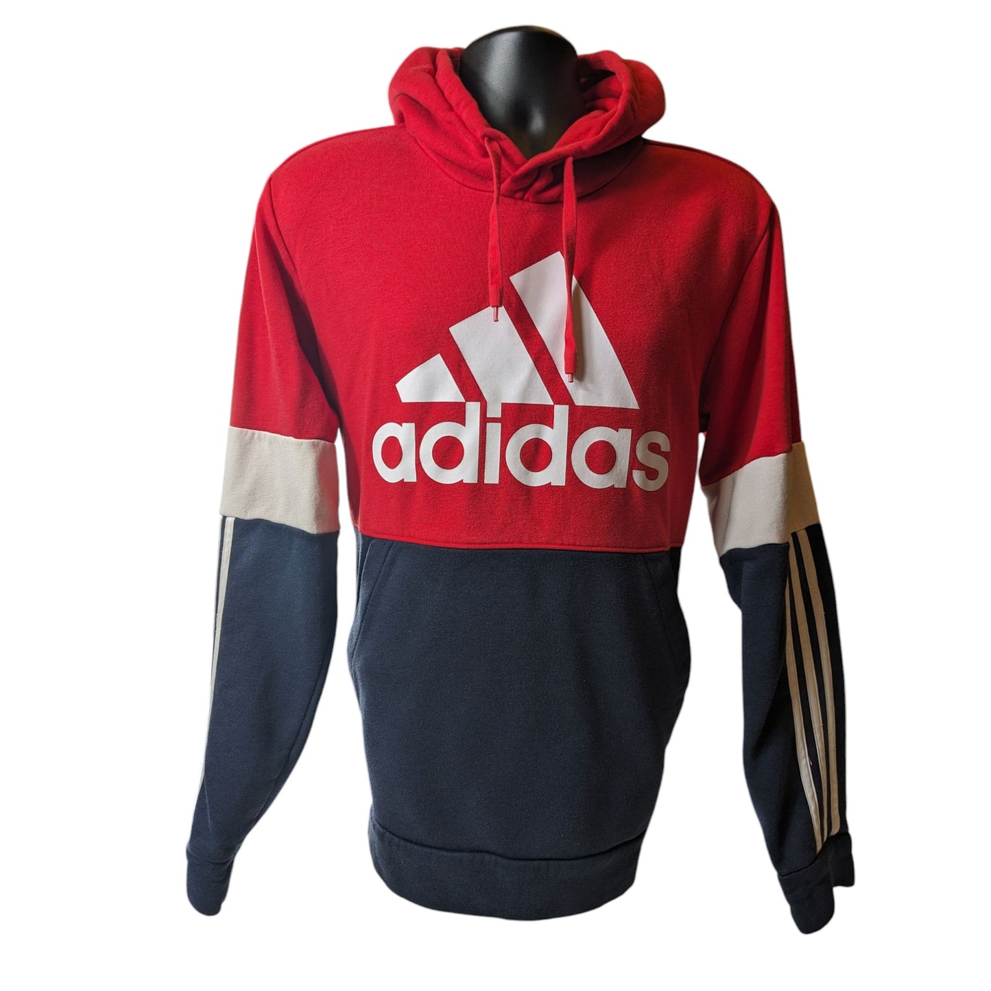 Adidas Hoodie Men Medium/Large RedNavy Colorblock Pullover Sweatshirt Streetwear