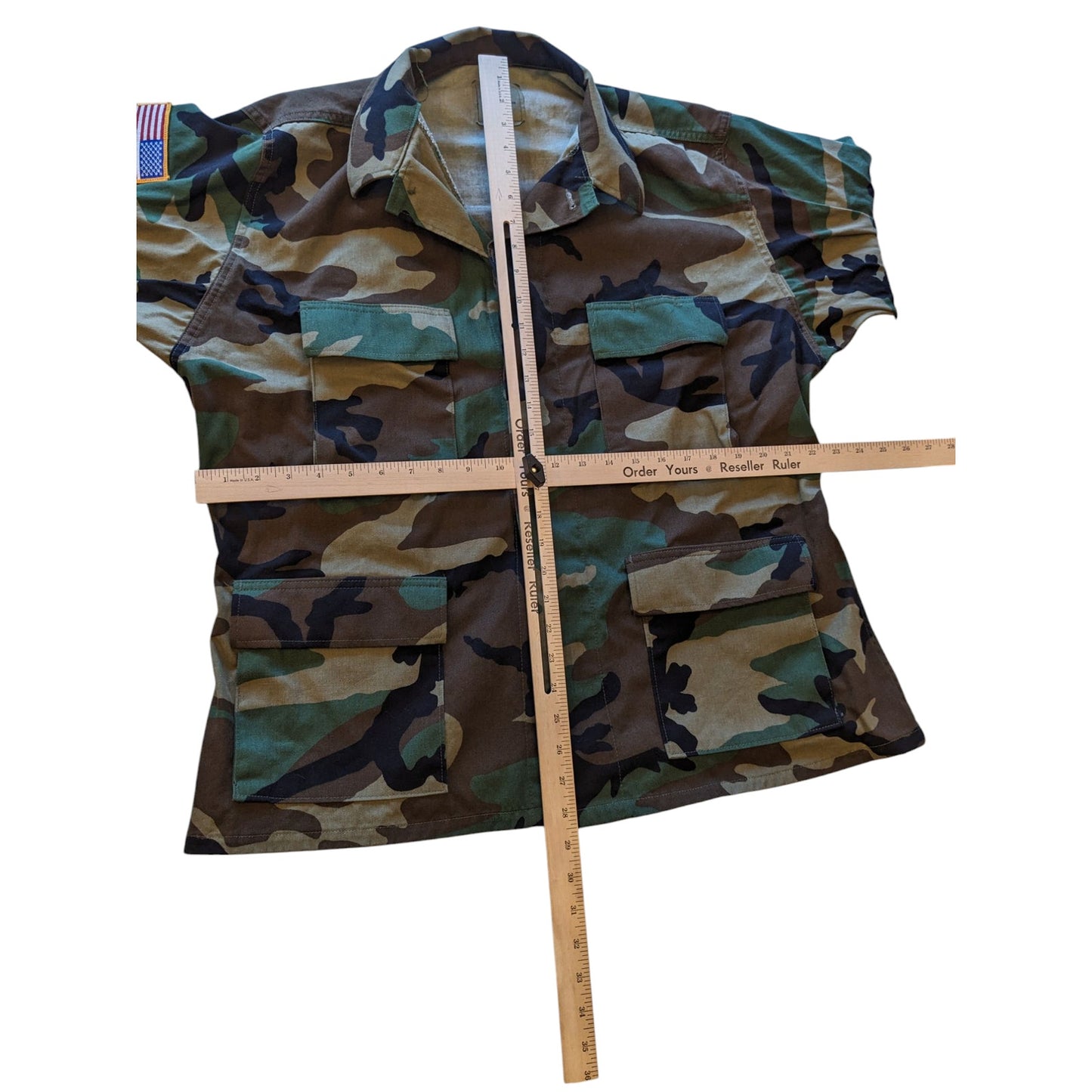 Woodland Camo Combat Shirt Jacket Mens Large Short Army Field Coat Tactical