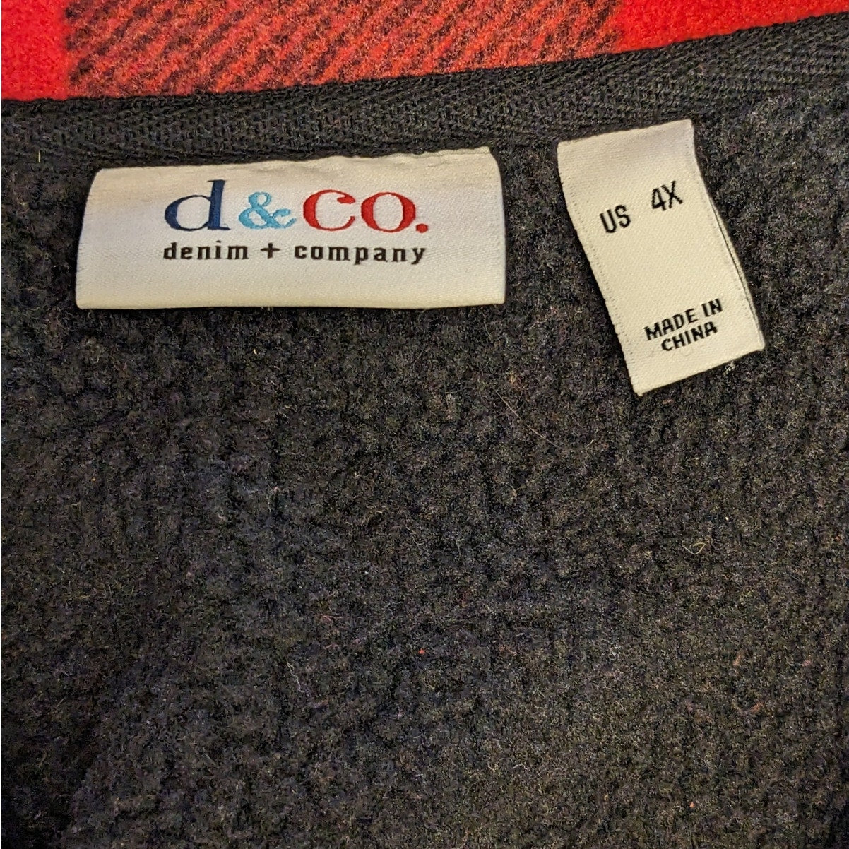 Denim & Co Sherpa Lined Buffalo Plaid Fleece Jacket Women 4X Red Black Button Up