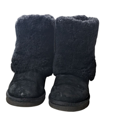 UGG Australia Womens 8 Black Shearling Winter Boots Suede Fur Lined Warm 100679