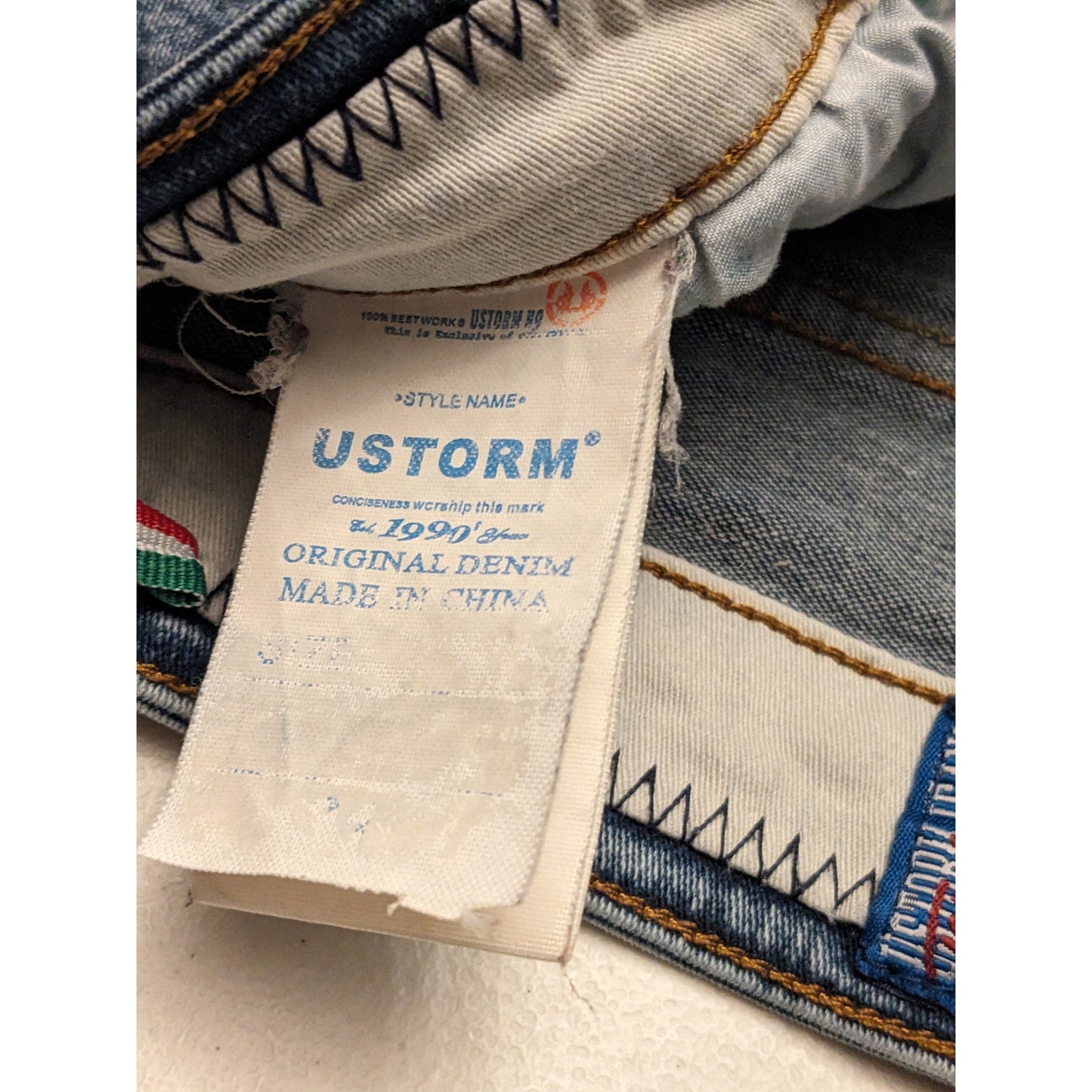 USTORM Jeans Mens Slim Fit 32x32 Blue Acid Wash Distressed Denim Retro Y2K Vibe