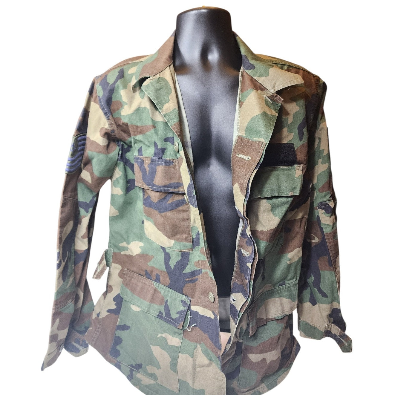 Vintage US Air Force BDU Camo Shirt Medium Woodland Military Jacket Army 90s