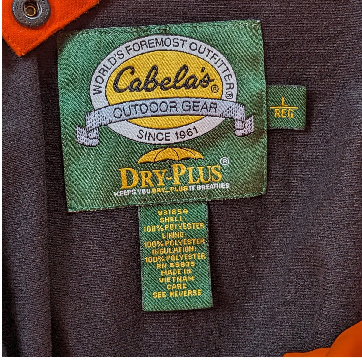 Cabelas Dry-Plus Blaze Orange Hunting Jacket Mens Large Insulated Outdoor Gear