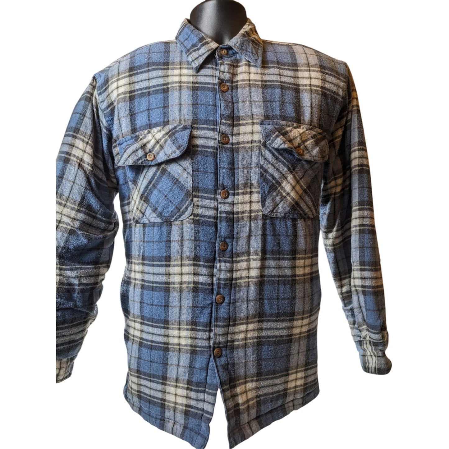 Canyon Guide Outfitters Quilted Flannel Jacket Mens Large Blue Plaid Shirt Coat
