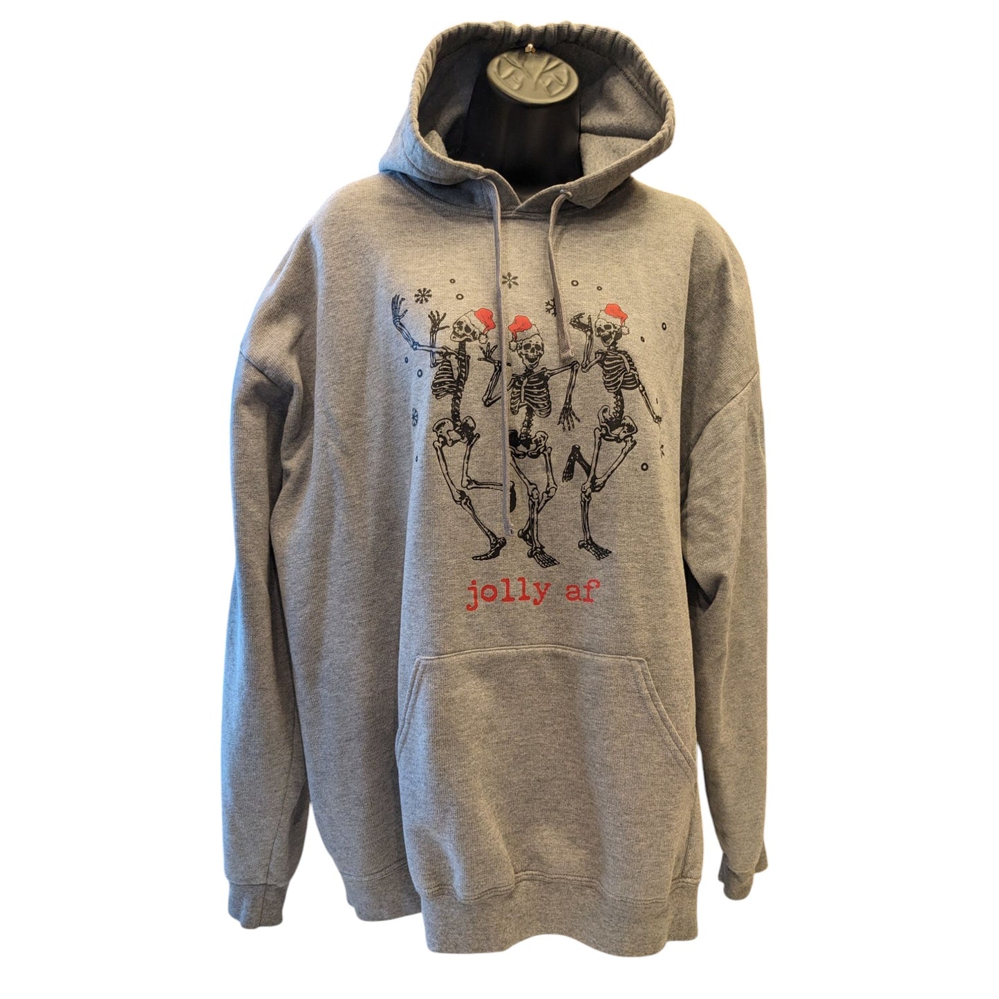 Athletic Works Jolly AF Skeletons Hoodie Mens XL Funny Christmas Sweatshirt Gray