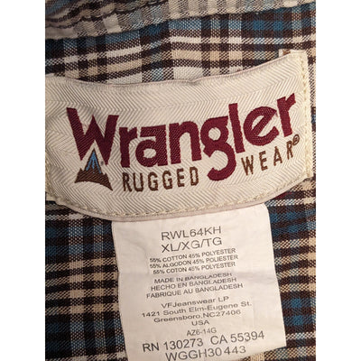 Wrangler Rugged Wear Button Up Shirt Mens XL Plaid Long Sleeve Cotton Workwear
