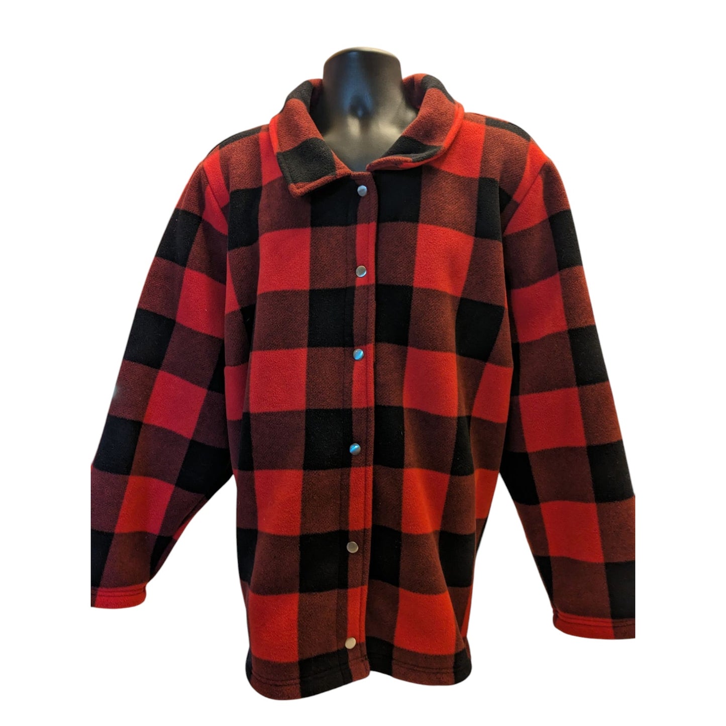 Denim & Co Sherpa Lined Buffalo Plaid Fleece Jacket Women 4X Red Black Button Up