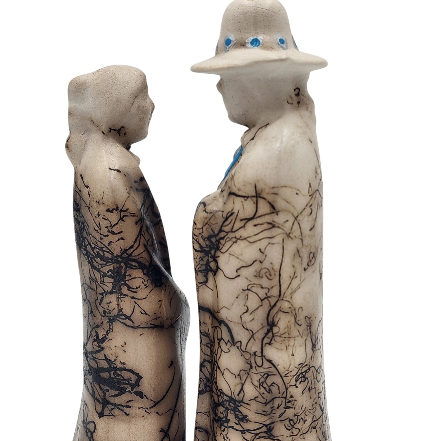 Native American Horsehair Pottery Figurines Southwest Sculpture Couple Pair 6"