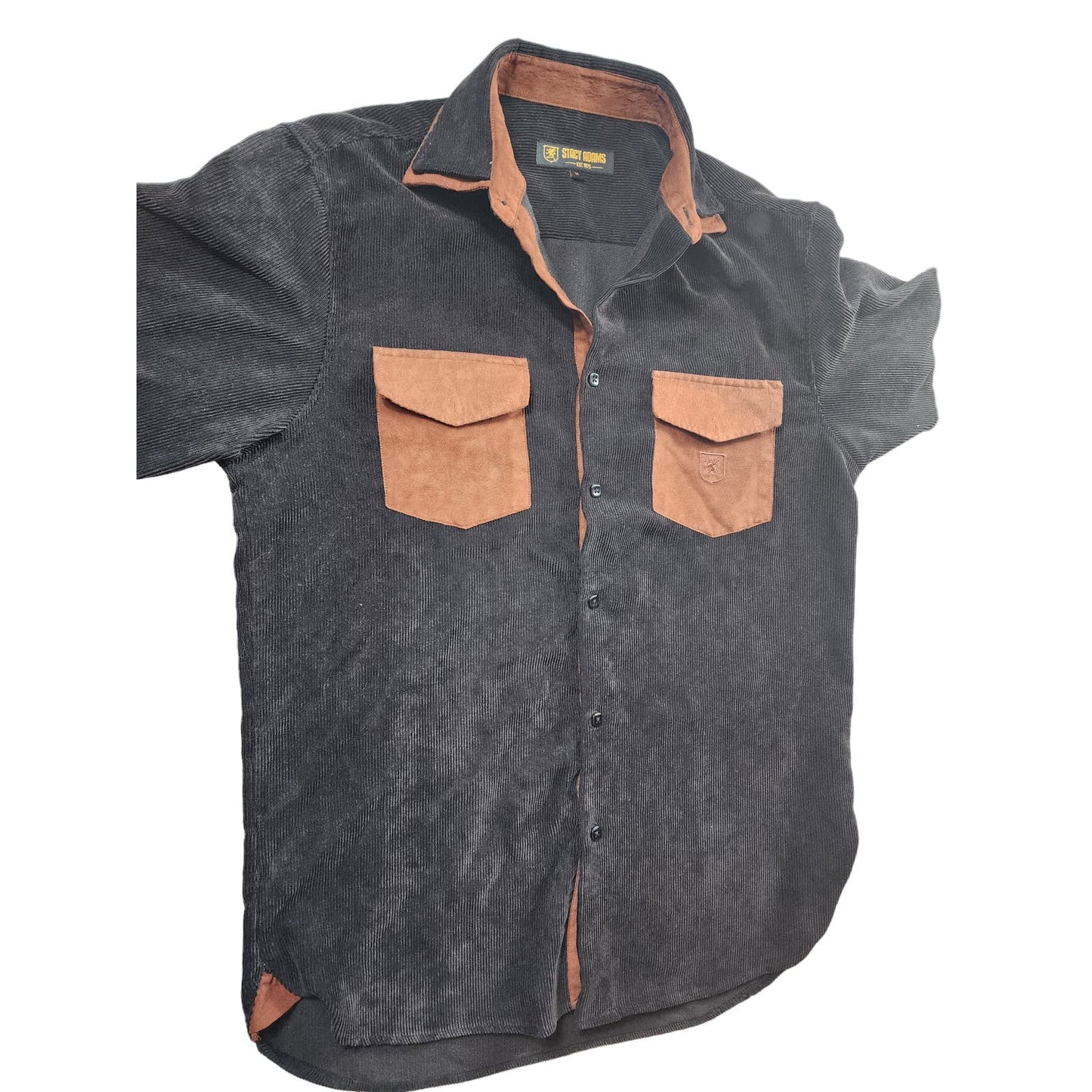 Stacy Adams Corduroy Button Up Shirt Men Medium Fashion Suede Pocket Long Sleeve