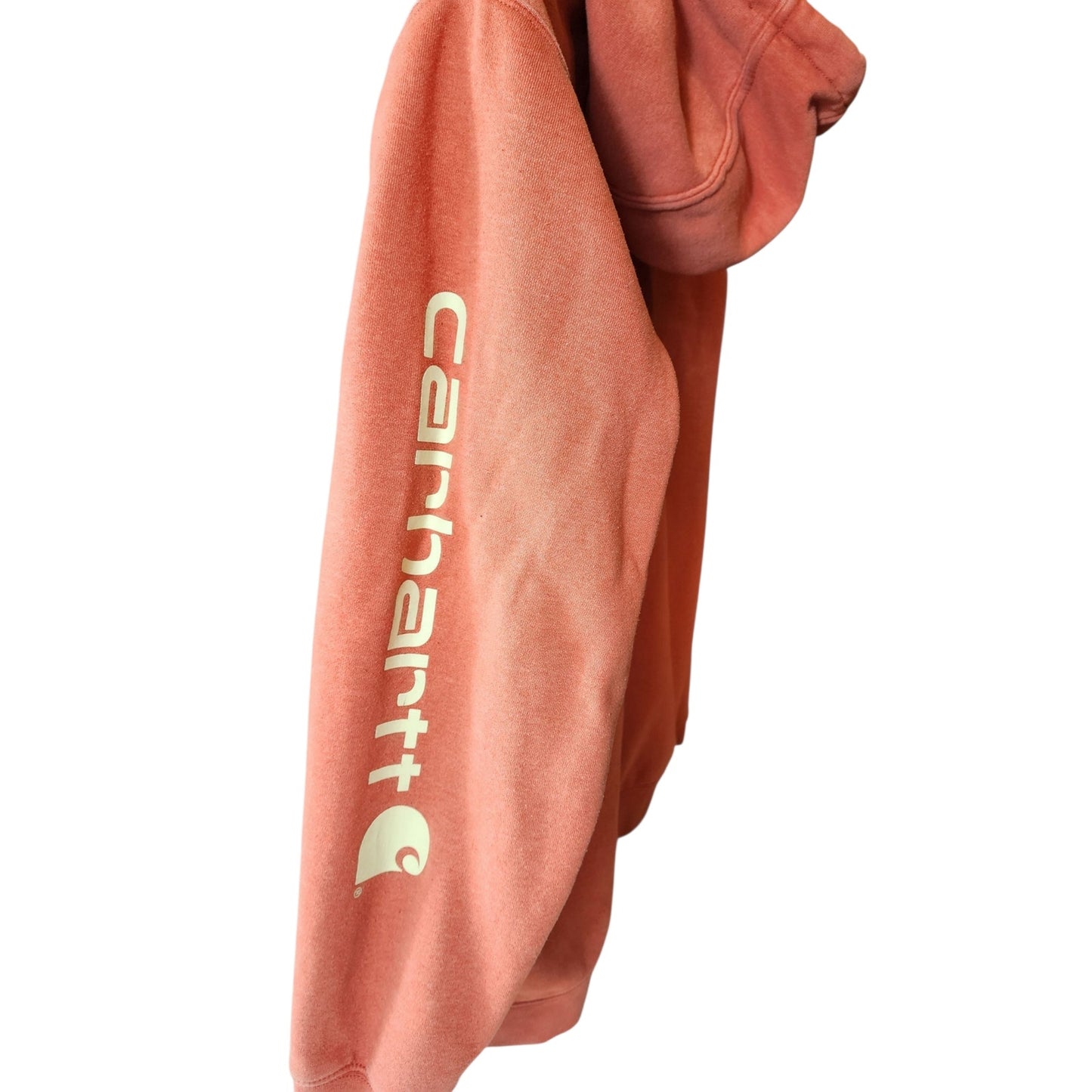 Carhartt Hoodie Mens XL Loose Fit Logo Sleeve Sweatshirt Rust Orange Pullover