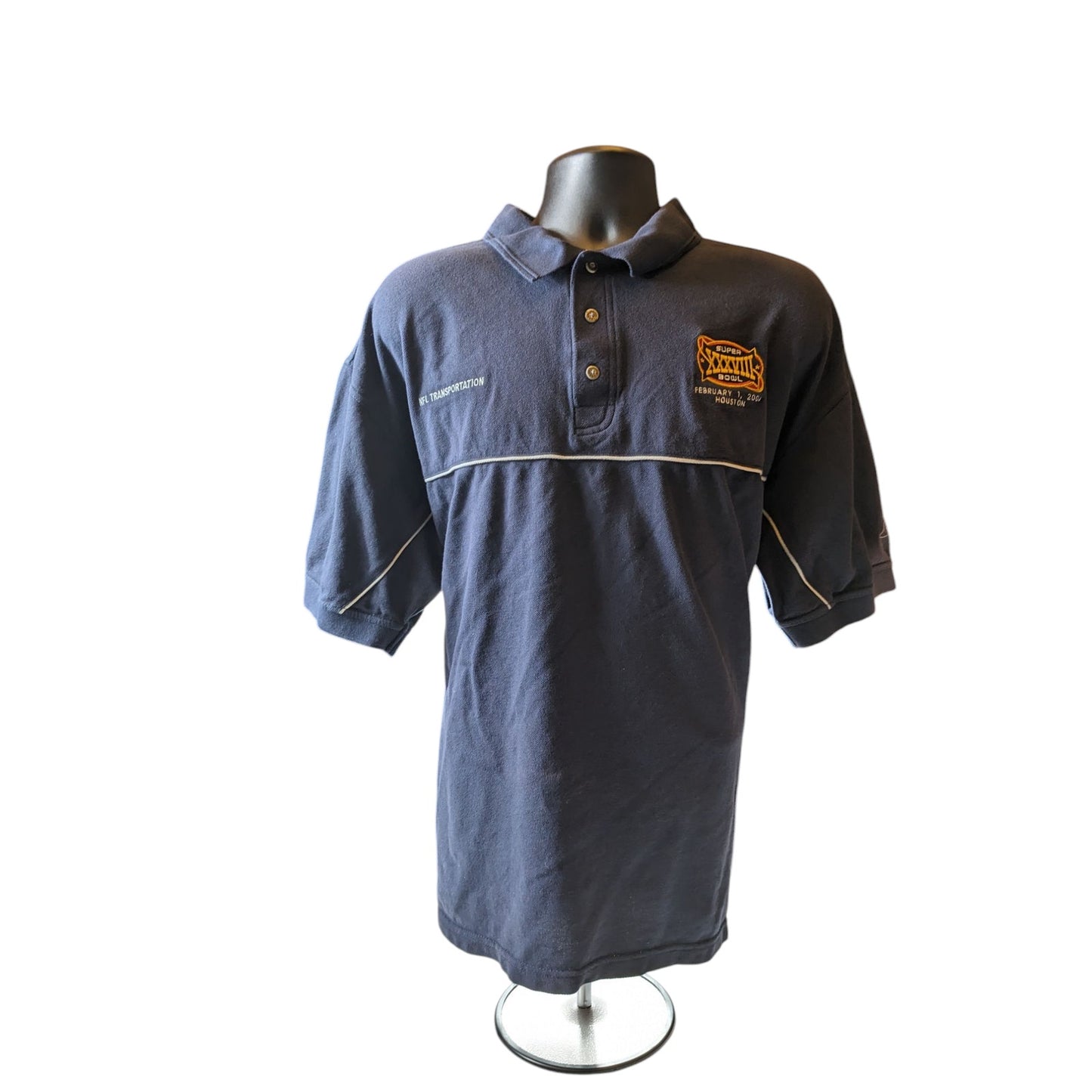 Reebok Golf Super Bowl XXXVIII Polo Shirt Mens XXL NFL Transportation Navy