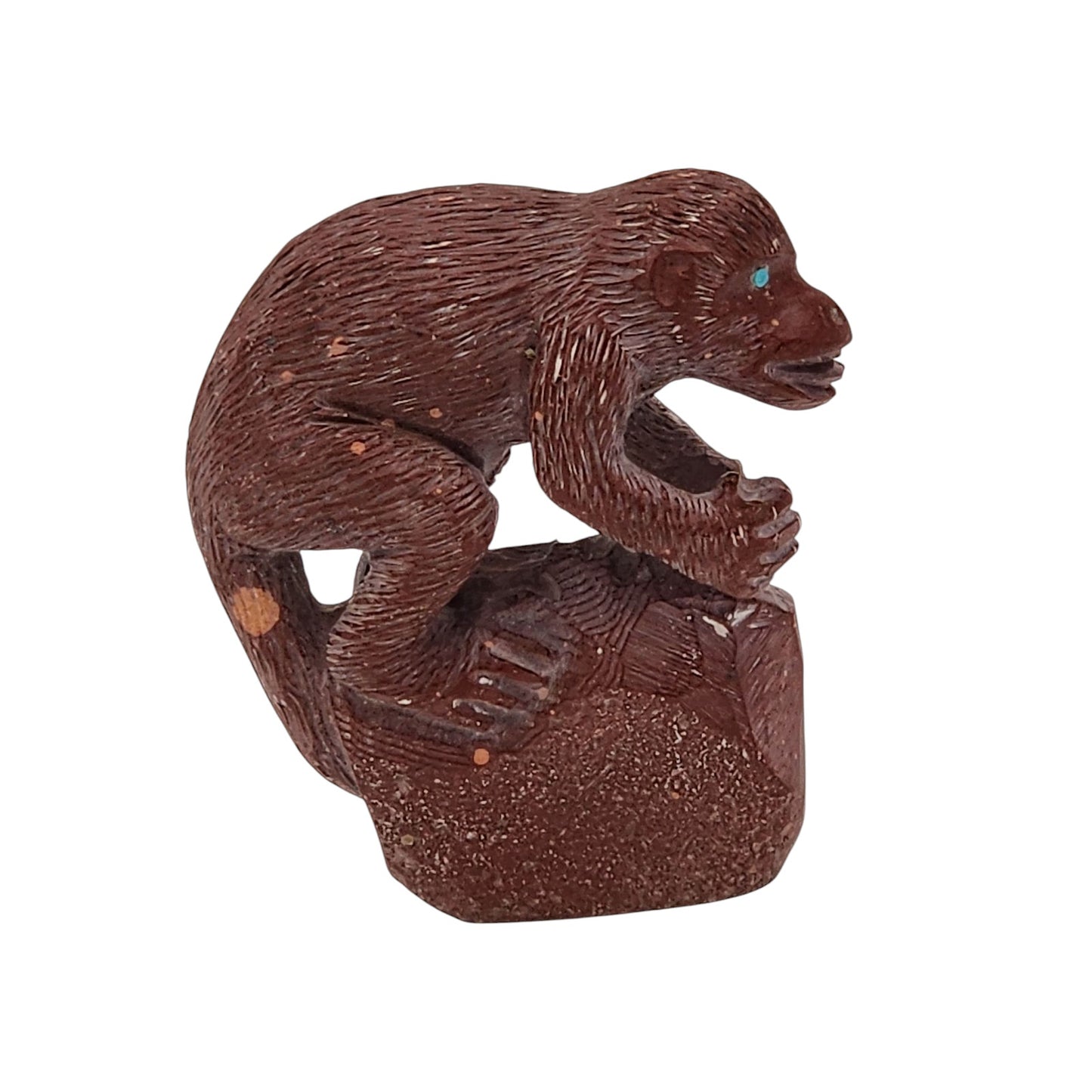 Native American Zuni Monkey Fetish Derrick Kaamasee Pipestone Carve Turquoise 4"