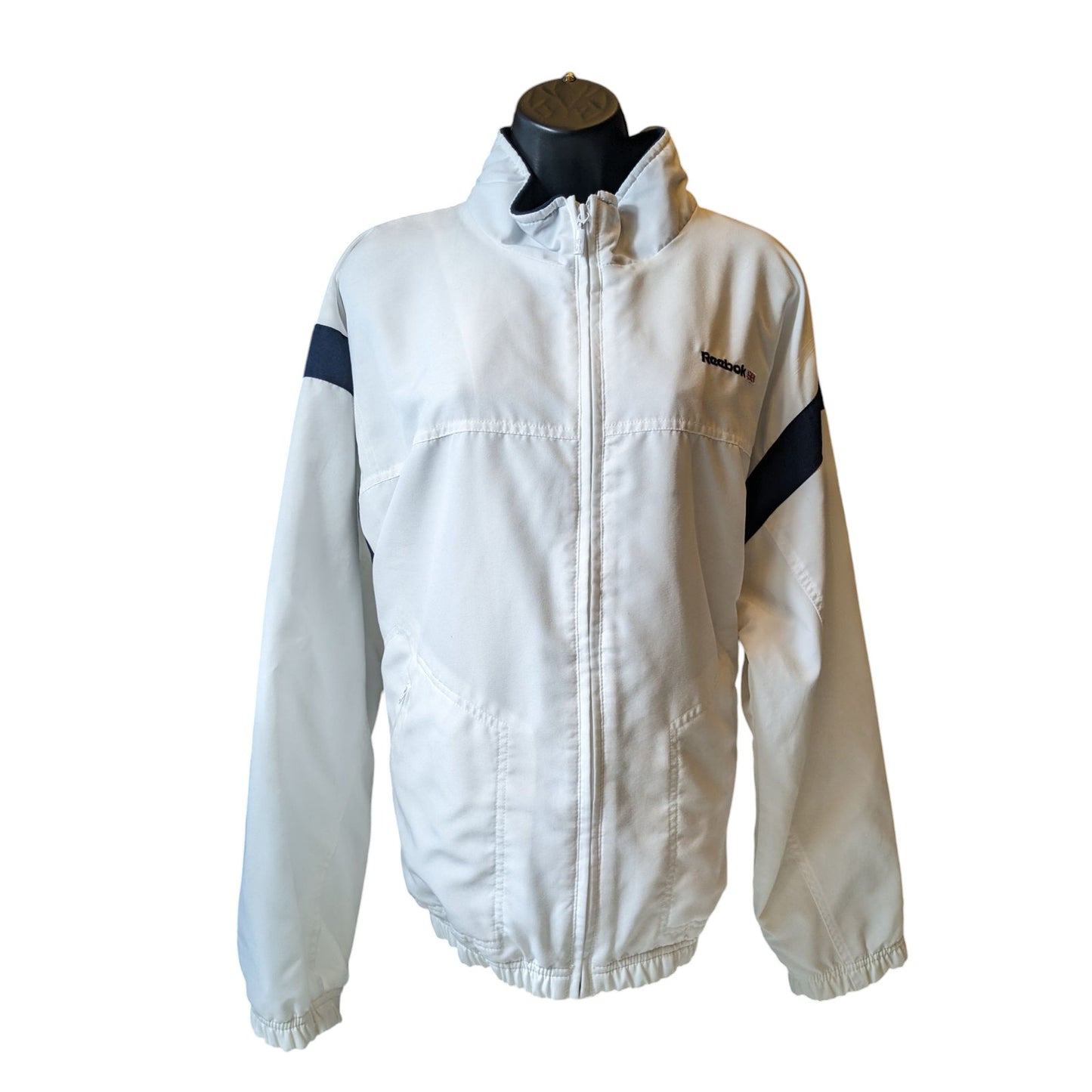 Reebok Classic Track Jacket Womens XL White Navy Full Zip Windbreaker Sporty