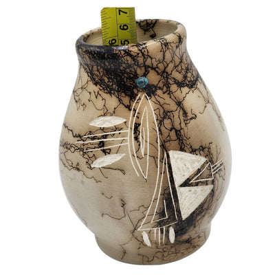 Native American Horsehair Pottery Vase Signed Southwest Etched Design Navajo 6"