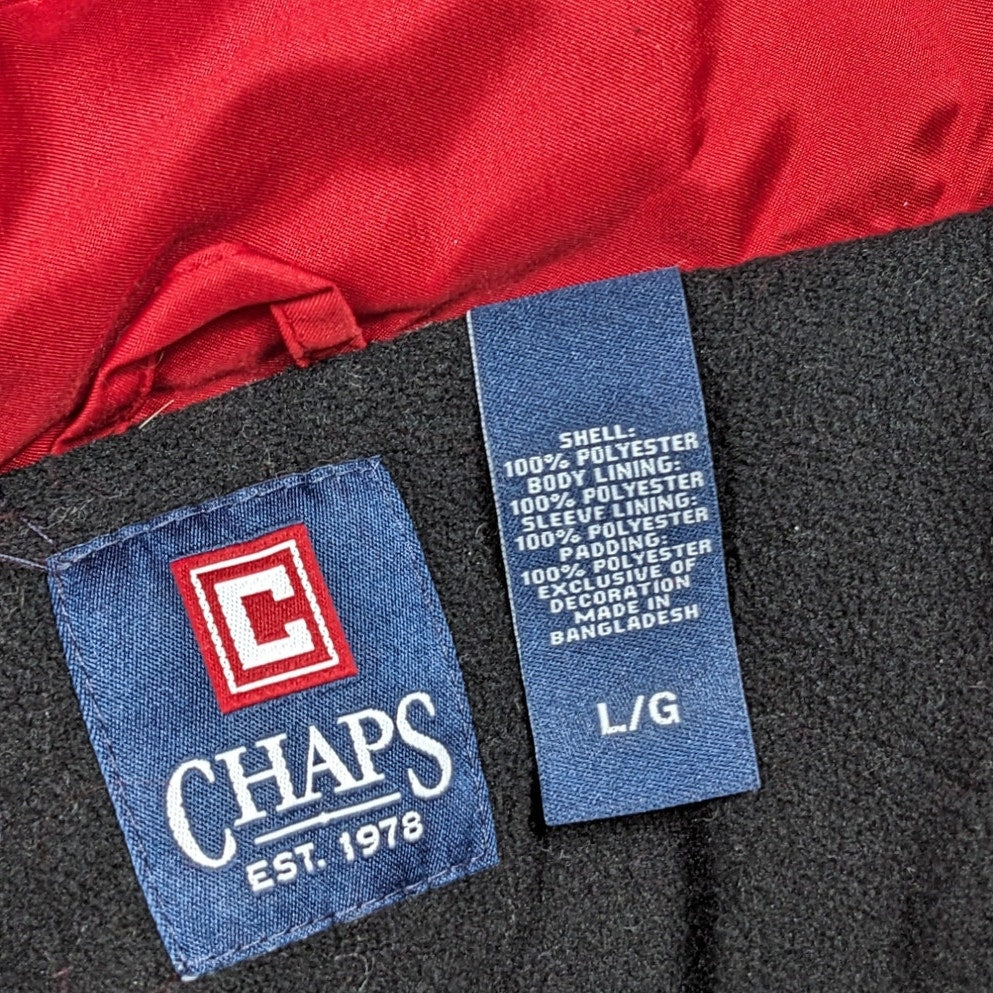 Chaps Jacket Mens Large Red Hooded Full Zip Fleece Lined Windbreaker Coat Hiking
