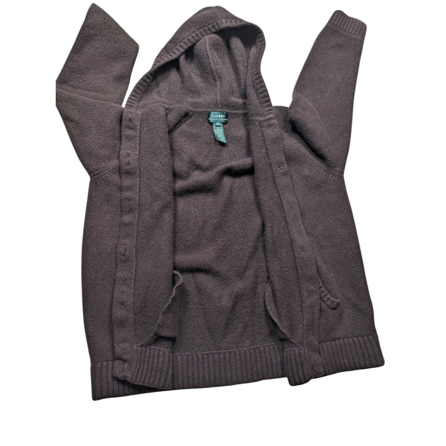 Lauren Ralph Lauren Hooded Cardigan Womens 2X Wool Cashmere Angora Sweater Horse