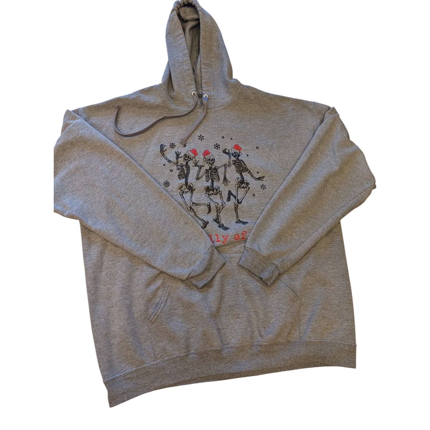 Athletic Works Jolly AF Skeletons Hoodie Mens XL Funny Christmas Sweatshirt Gray