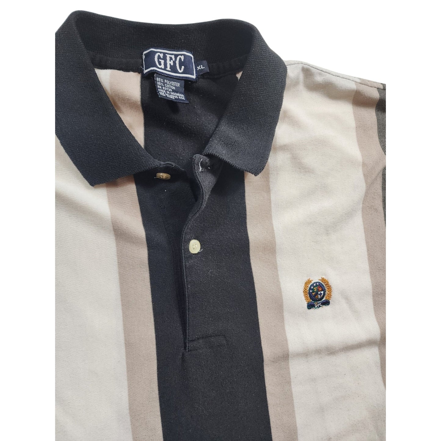 GFC Polo Shirt Mens XL Striped Crest Logo Short Sleeve Casual Golf Preppy 90s