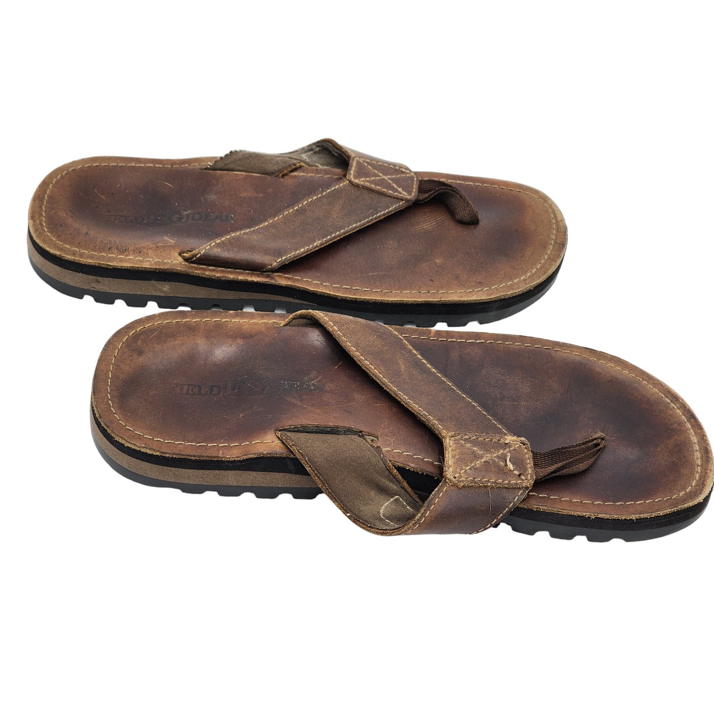 Field Gear Sandals Men 9 Brown Leather FlipFlop Outdoor Adventure Vacation Beach
