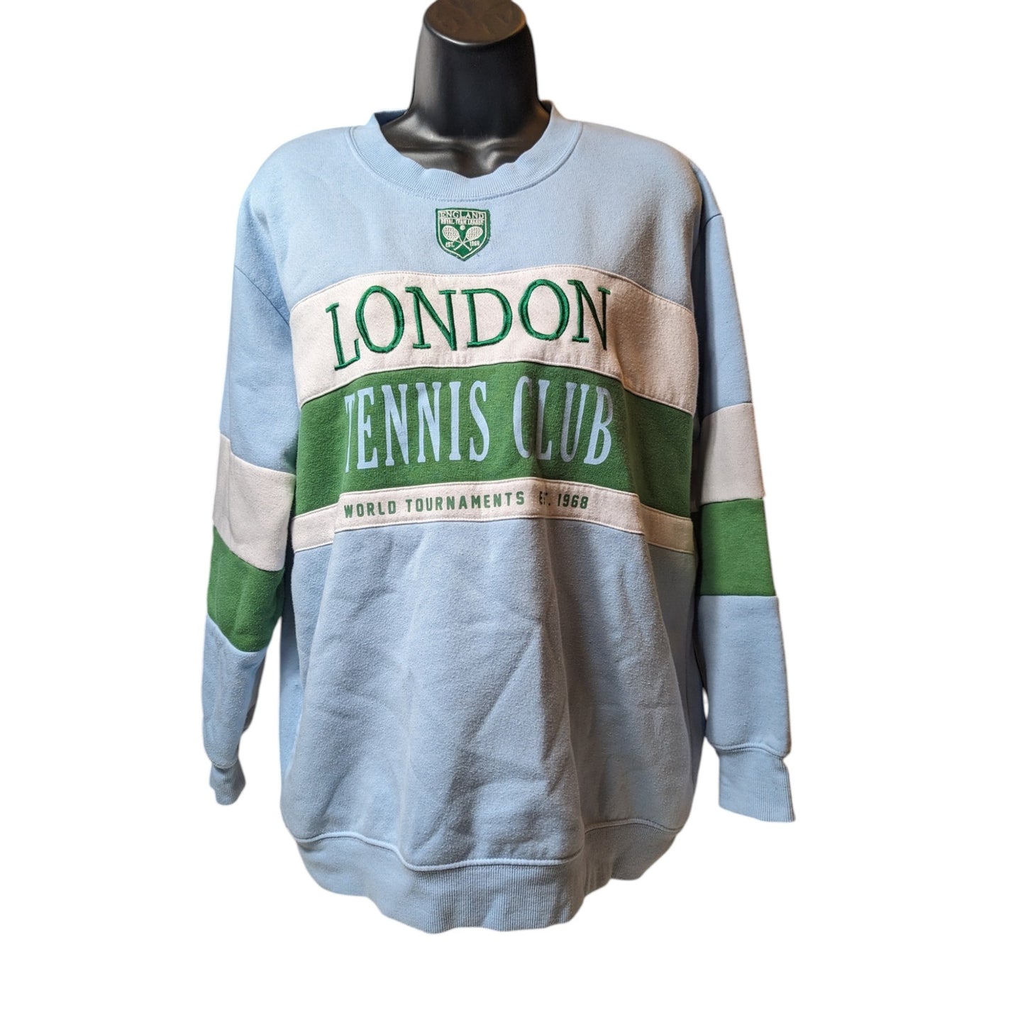 Vinyl Icons London Tennis Club Sweatshirt Women Large Colorblock Crewneck Sporty