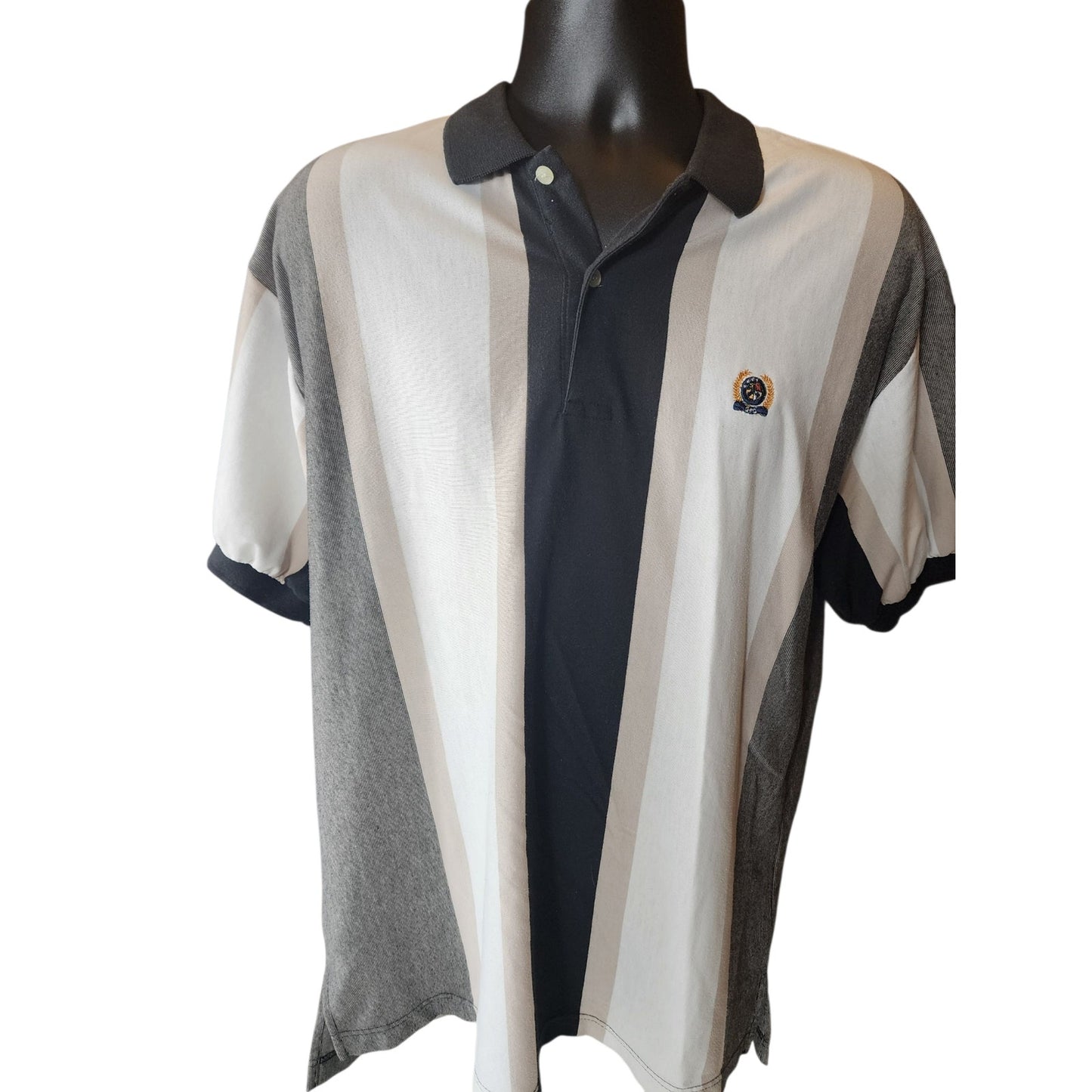 GFC Polo Shirt Mens XL Striped Crest Logo Short Sleeve Casual Golf Preppy 90s