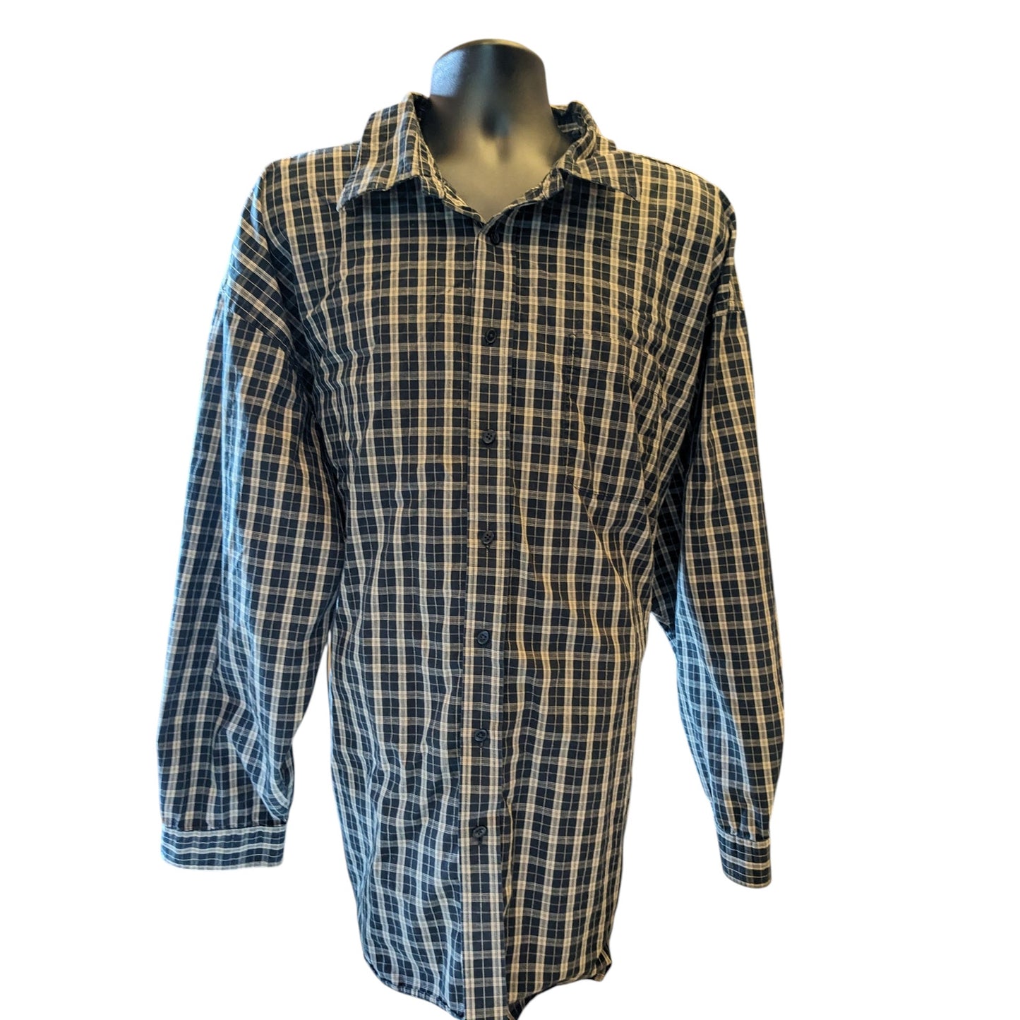 Van Heusen Studio Shirt Mens 3XLT Button Up Long Sleeve Cotton Plaid Blue Gray