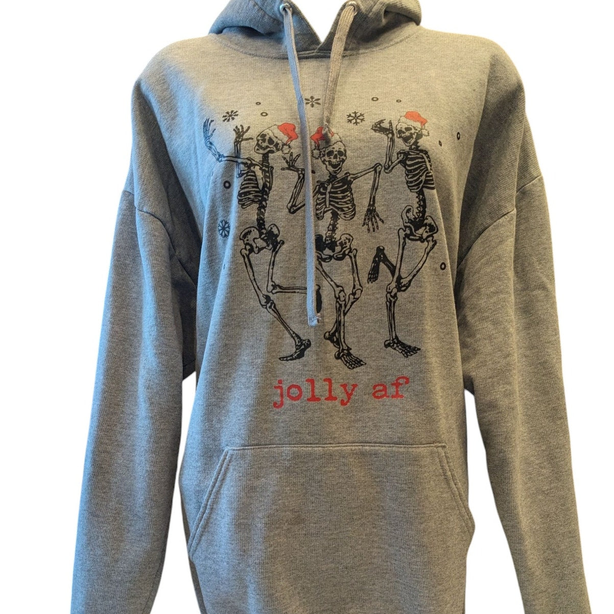 Athletic Works Jolly AF Skeletons Hoodie Mens XL Funny Christmas Sweatshirt Gray
