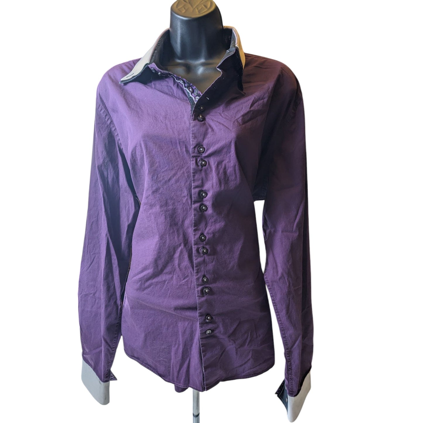 7Camicie Shirt Mens XL 17.5 44 Slim Fit Stretch Dress Purple Collar Button Up