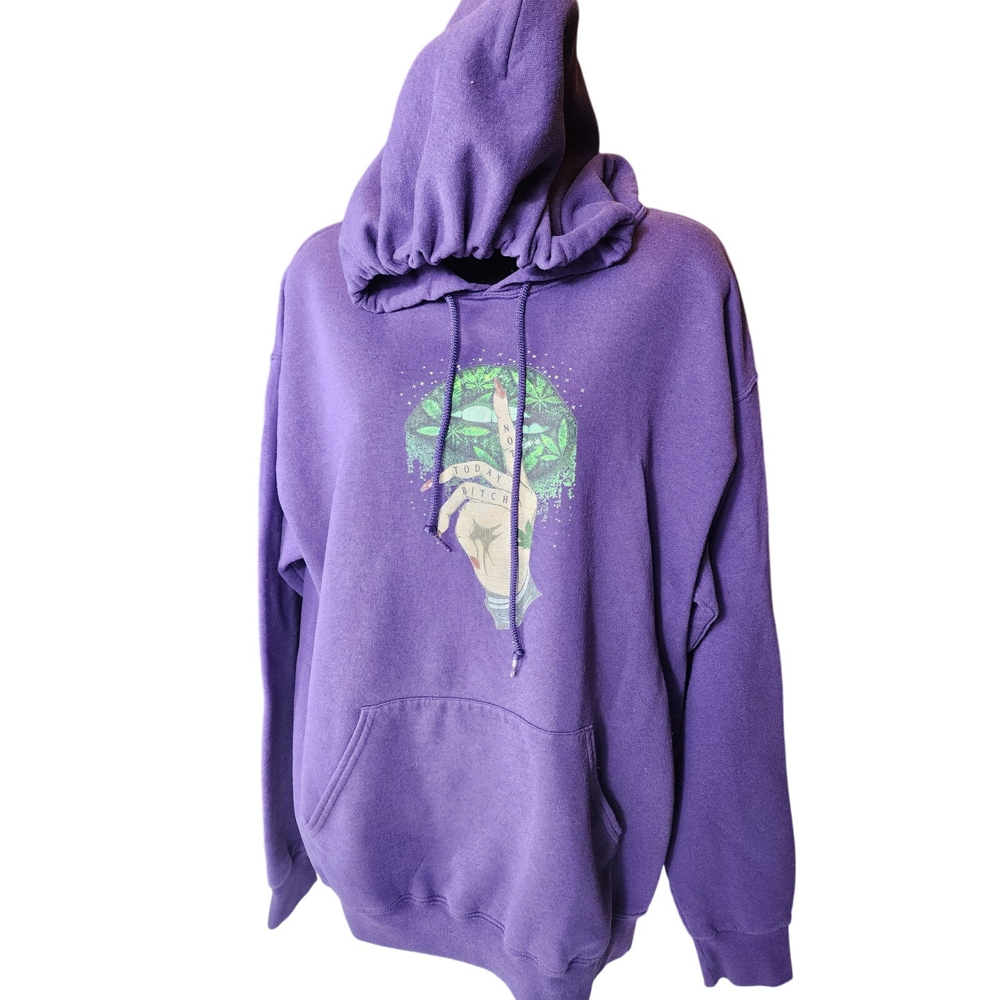 Jerzees Hoodie Women Large Graphic Lips Shh Finger Not Today Sweatshirt Y2K Rare