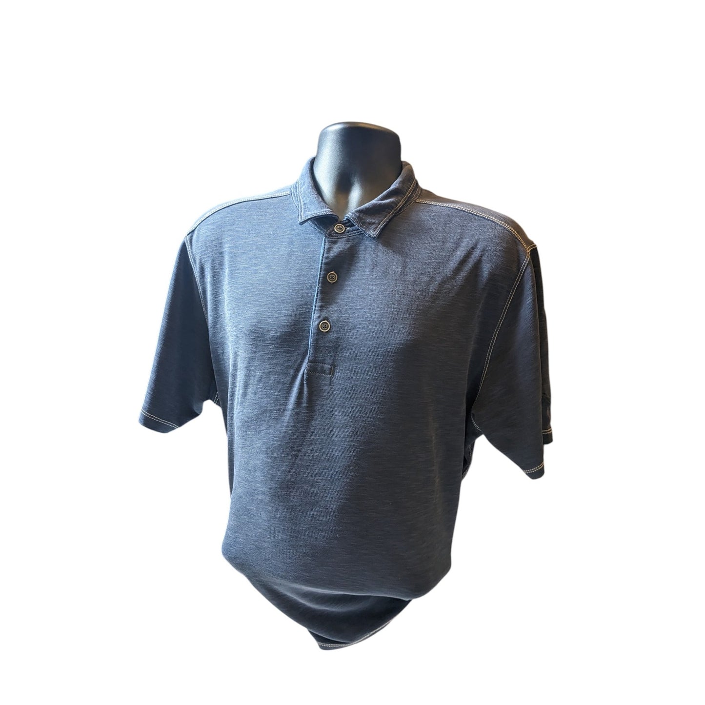 Tommy Bahama Polo Men XL Navy Blue Modal Short Sleeve Contrast Stitch Shirt Prep